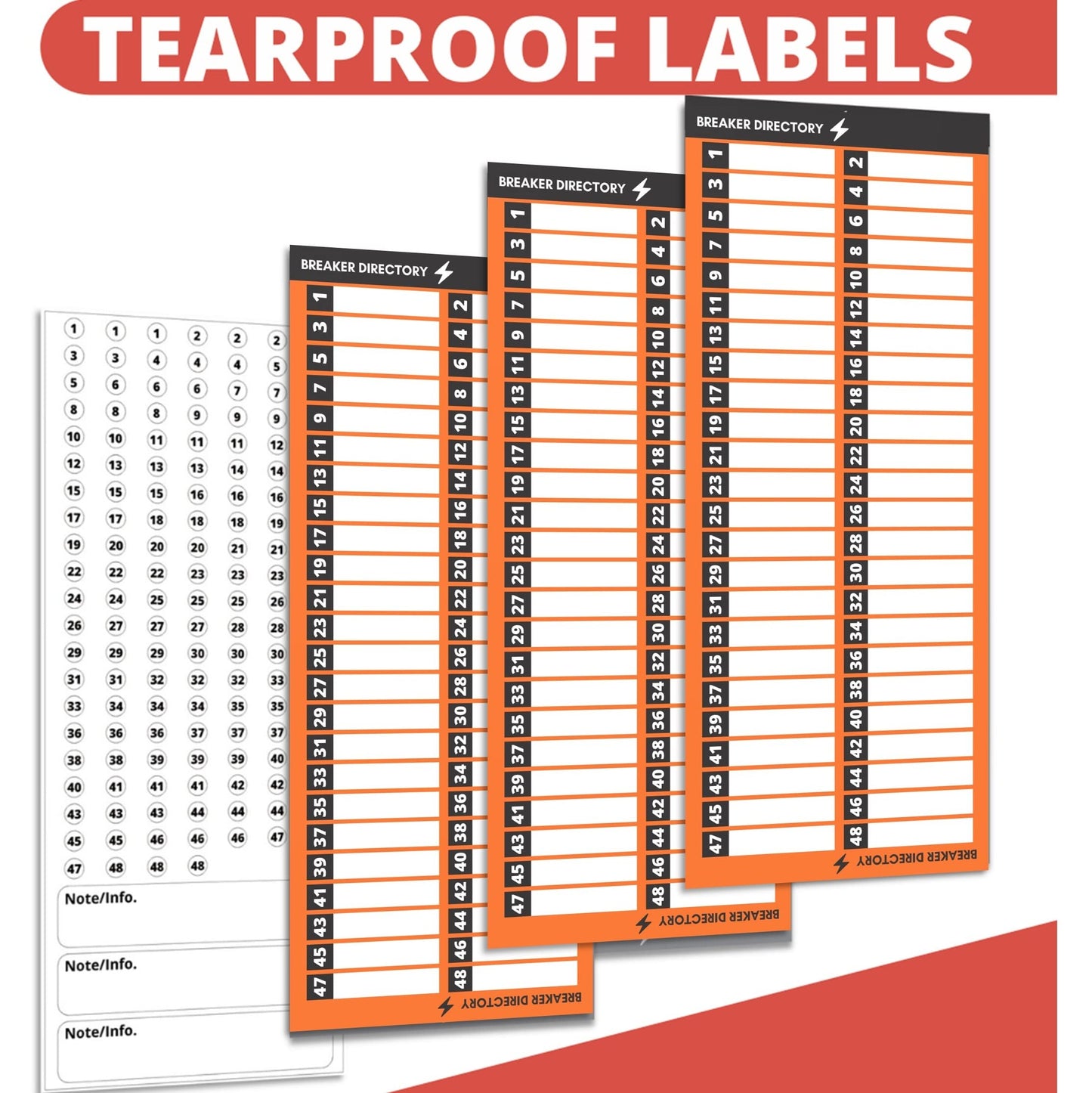 Premium Quality Non-Tearable Paper Circuit Breaker Directory Label with Fuse Stickers for Fuse Panel, Marker Sign for Electrical Panel. Strong Adhesive. Up to 48 Entries. for House or Commercial Use Orange