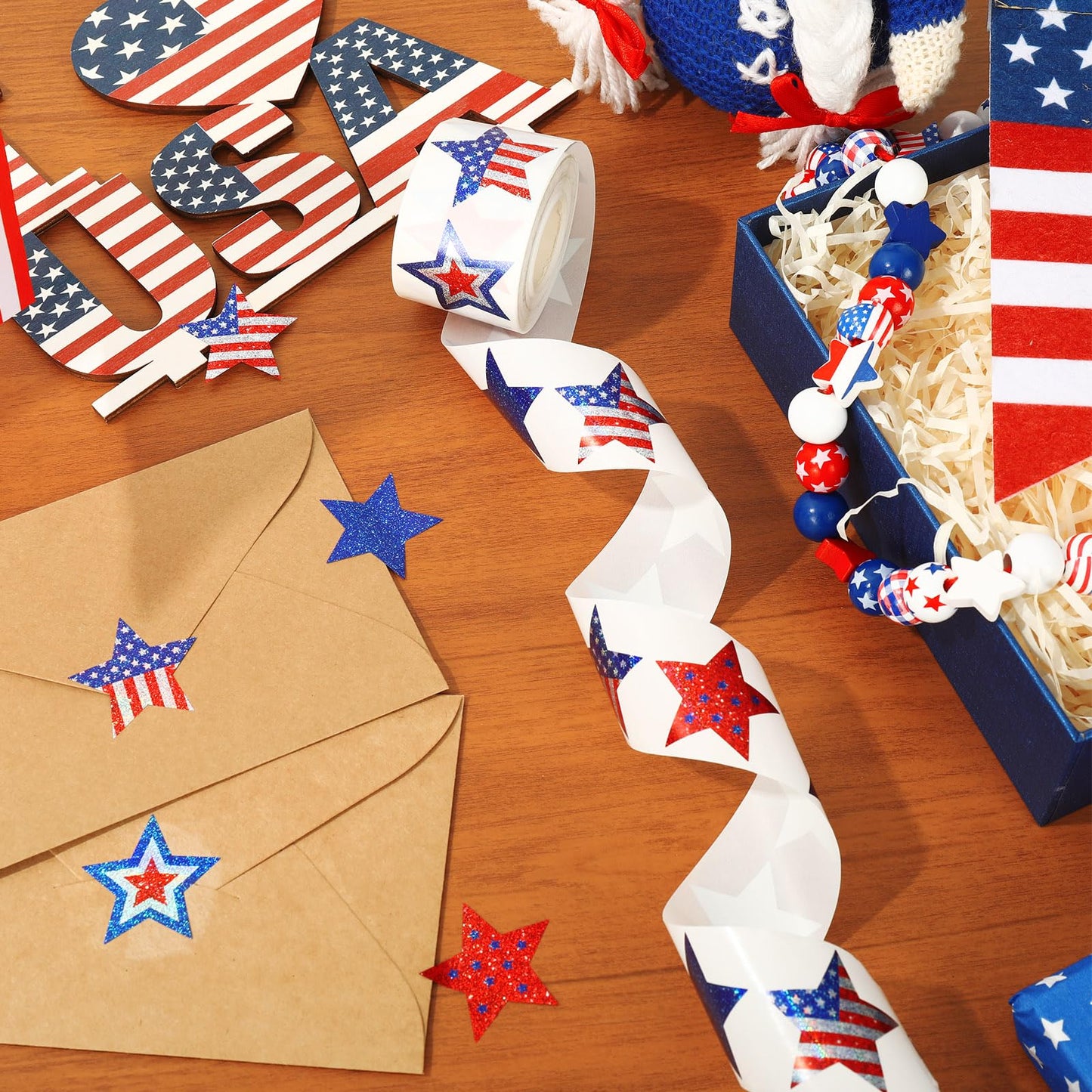 600Pcs Patriotic Star Stickers Roll Blue Red Laser Silver Stars Labels American Flag Self-Adhesive Independence Day Stickers for 4th of July Memorial Day Water Bottle Luggage Decor, 8 Design