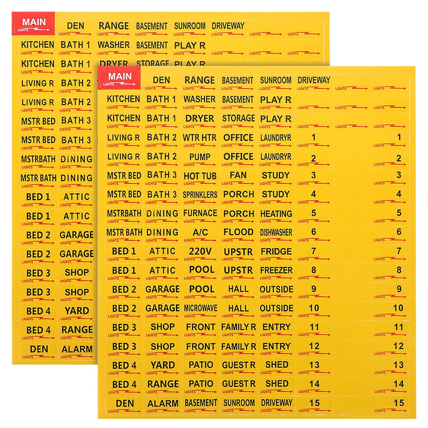 2 Sheets/258Pcs Circuit Breaker Labels, Self-Adhesive Electrical Panel Labels Waterproof Breaker Panel Stickers for Home Office Apartments and Electricians (Yellow) Yellow