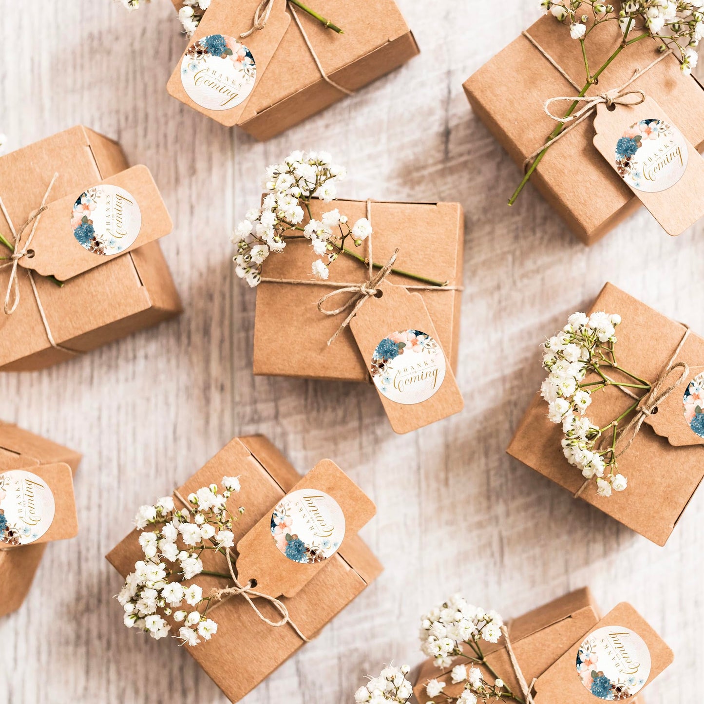 Mobiusea Creation Blue Dusty Blush Pink Floral Thank You for Coming Stickers | 2 inch | Gold Foil | 60pcs Waterproof Thank You Stickers Wedding Labels for Wedding, Bridal Shower, Baby Shower