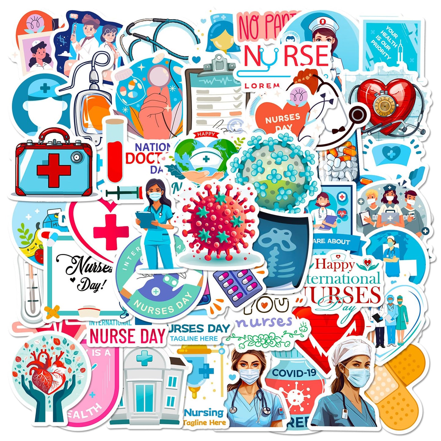 Nurses Day Stickers Nurses Day Label Stickers for Water Bottles Nurses' Day Theme Decals Waterproof Stickers Cards Envelopes Seals Cookies Box and Gifts Wrapping Decoration Nurse