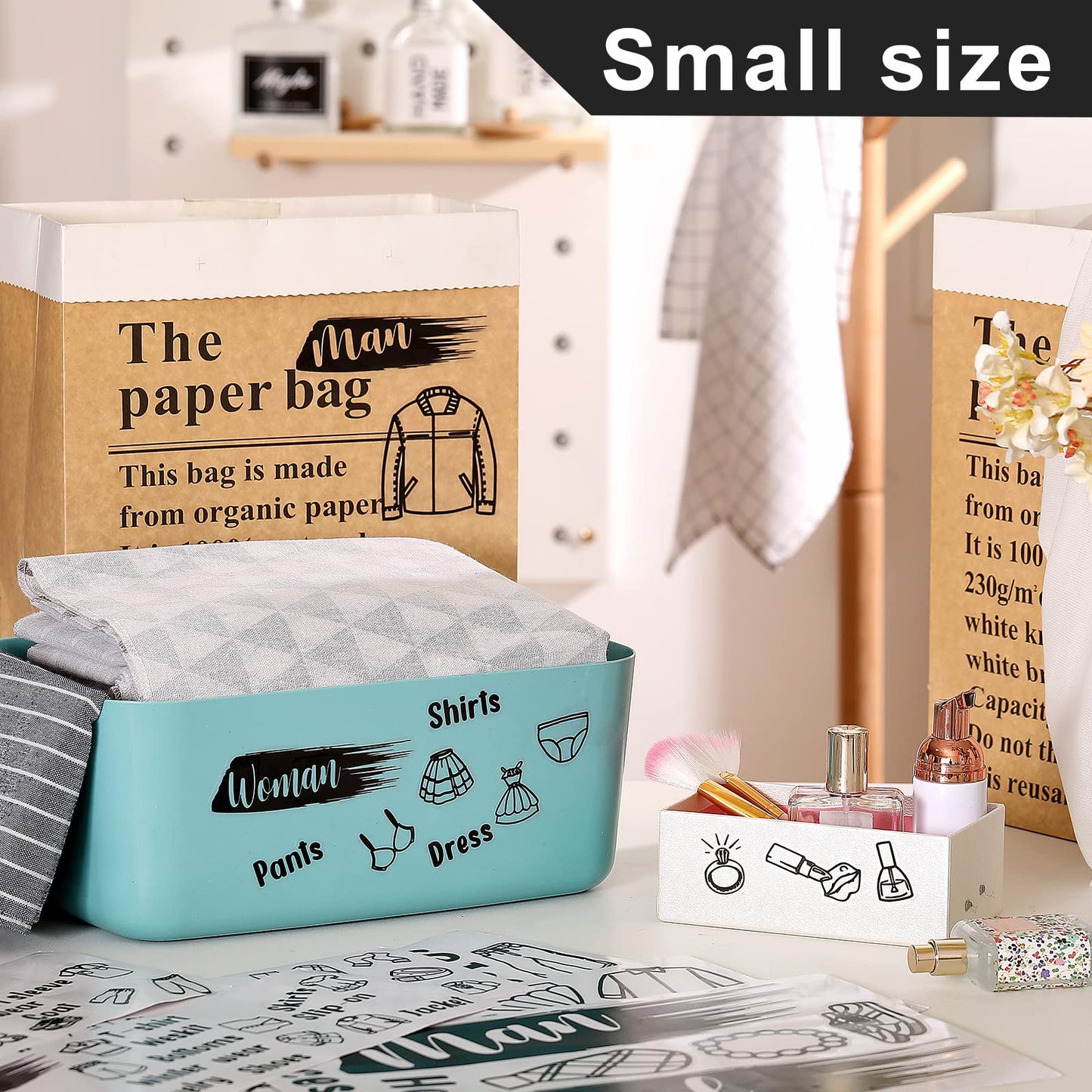 Spakon 9 Sheets Dresser Clothing Labels Removable Drawer Clothes Design Decals Wardrobe Decorative Bedroom Clothes Drawer Stickers for Organizing Decoration