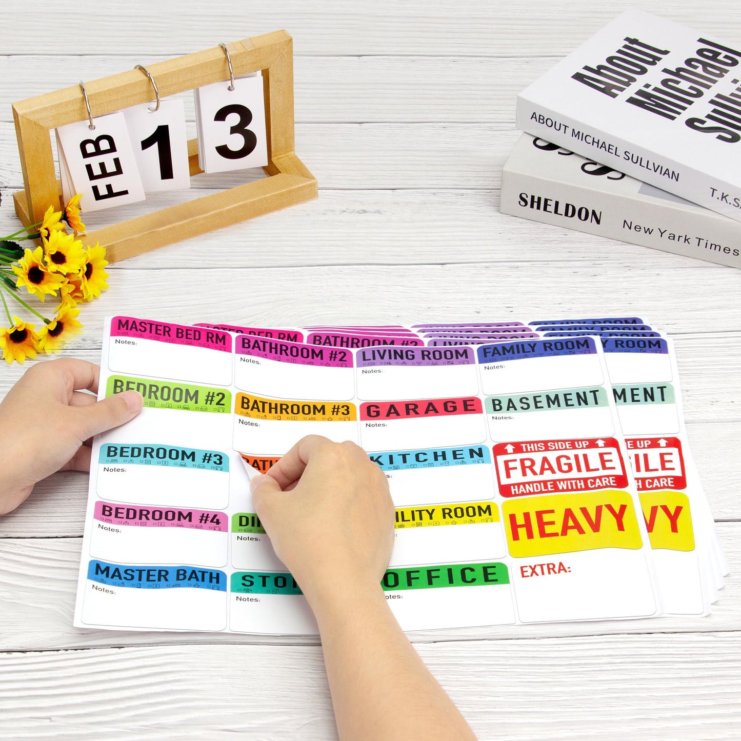 300 Pcs Moving Packing Box Labels 2” x 3” with Writable Notes Areas, 20 Designs Pre-Printed Color-Coded Home Moving Sticker Including Fragile & Customizable Blanks (Large, Count, 15) (Black) Black