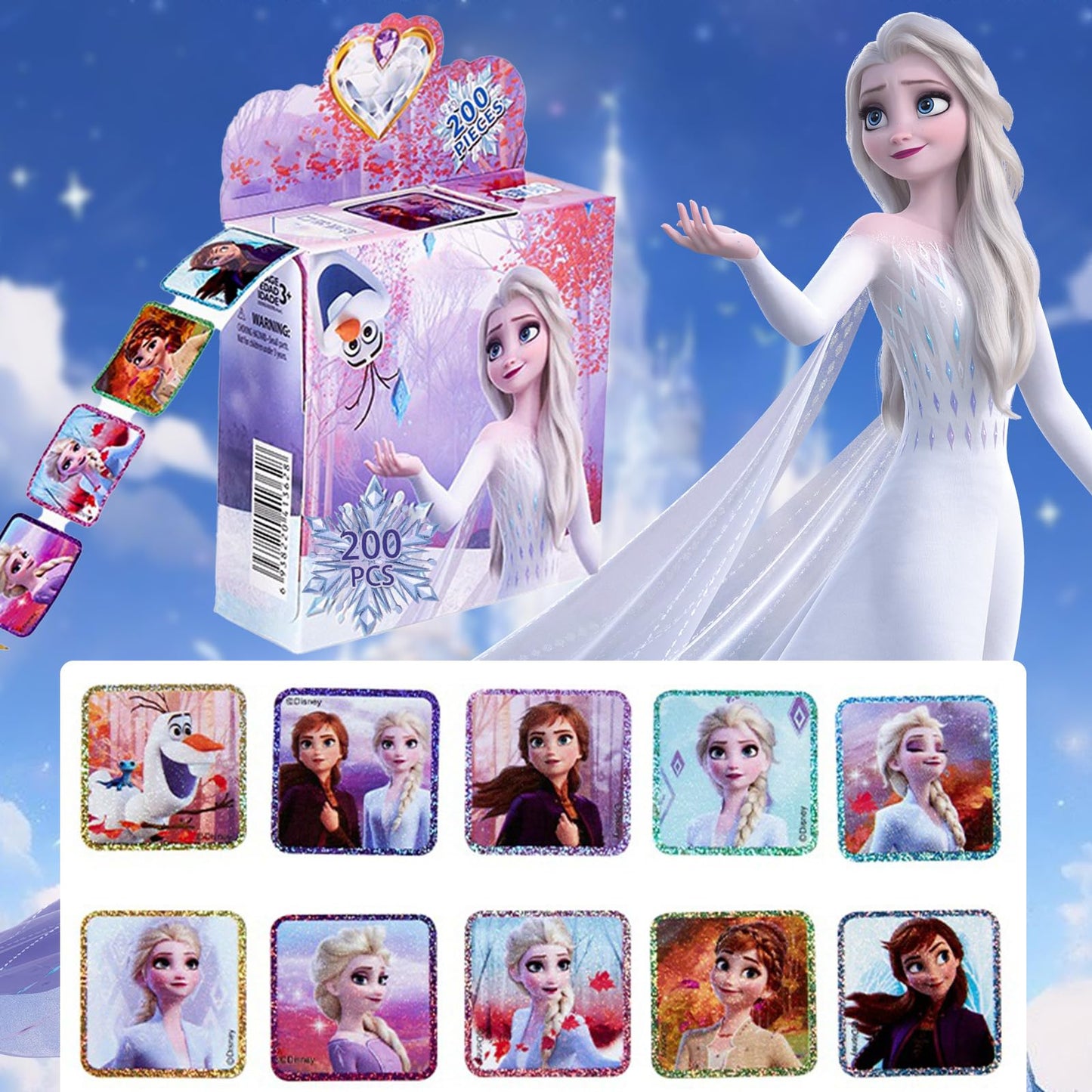 600 Pcs Roll Kids Character Stickers, 3 Pack in 30 Designs, 1-1/2 Inch Self Adhesive Cartoon Princess Stickers for Kids & Teacher