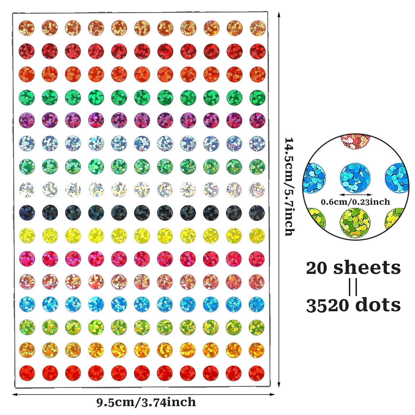 1/4" Laser Color Coding Labels 20 Sheets Shinny Round Dot Stickers Circle Dot Labels 16 Colors Colorful Coding Label Sticker for Office and Student 3520