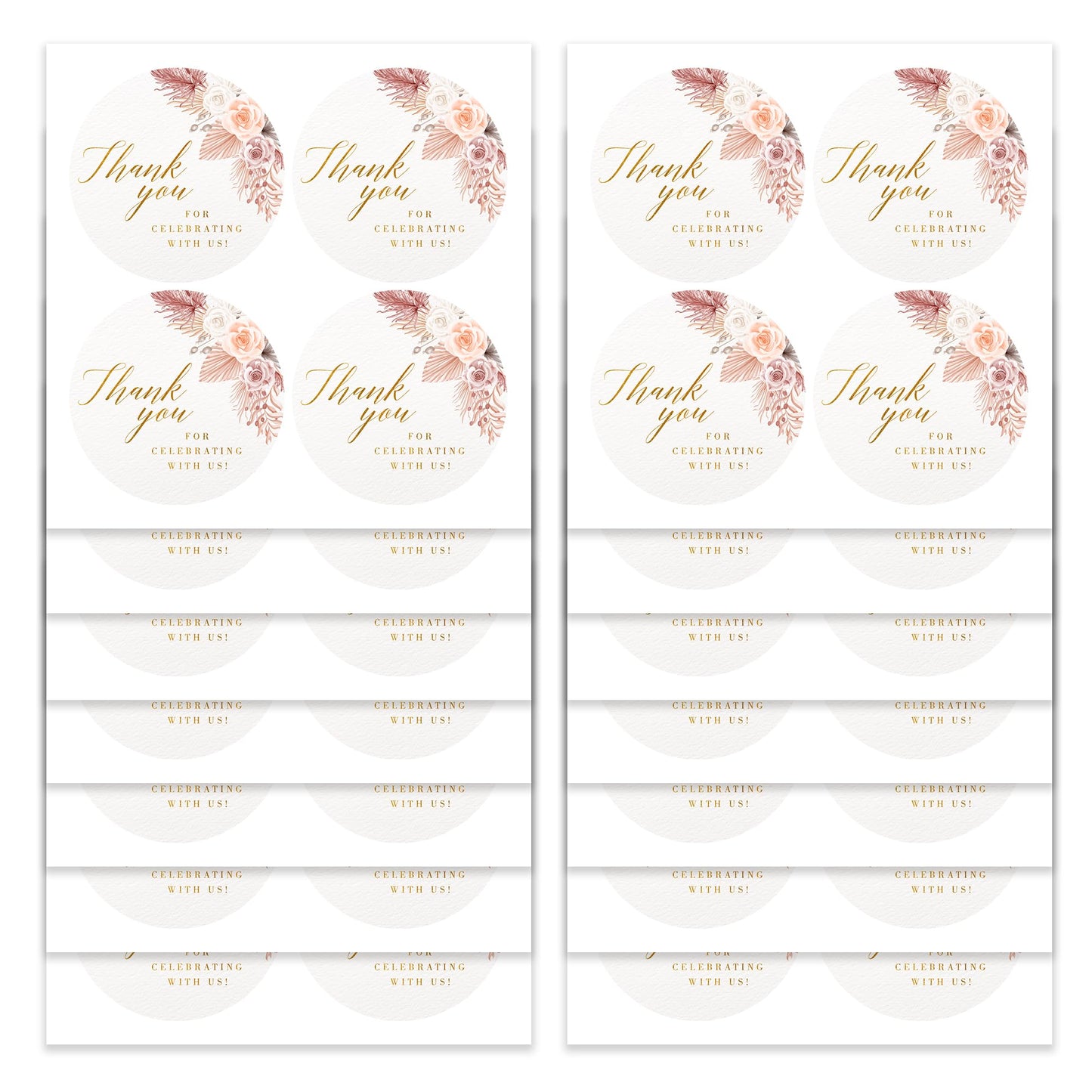 Mobiusea Creation Boho Beige Floral Wedding Thank You Labels Thank You for Celebrating with Us Stickers | 2 inch | Gold Foil | 60pcs Waterproof Favor Labels for Wedding, Bridal Shower, Baby Shower