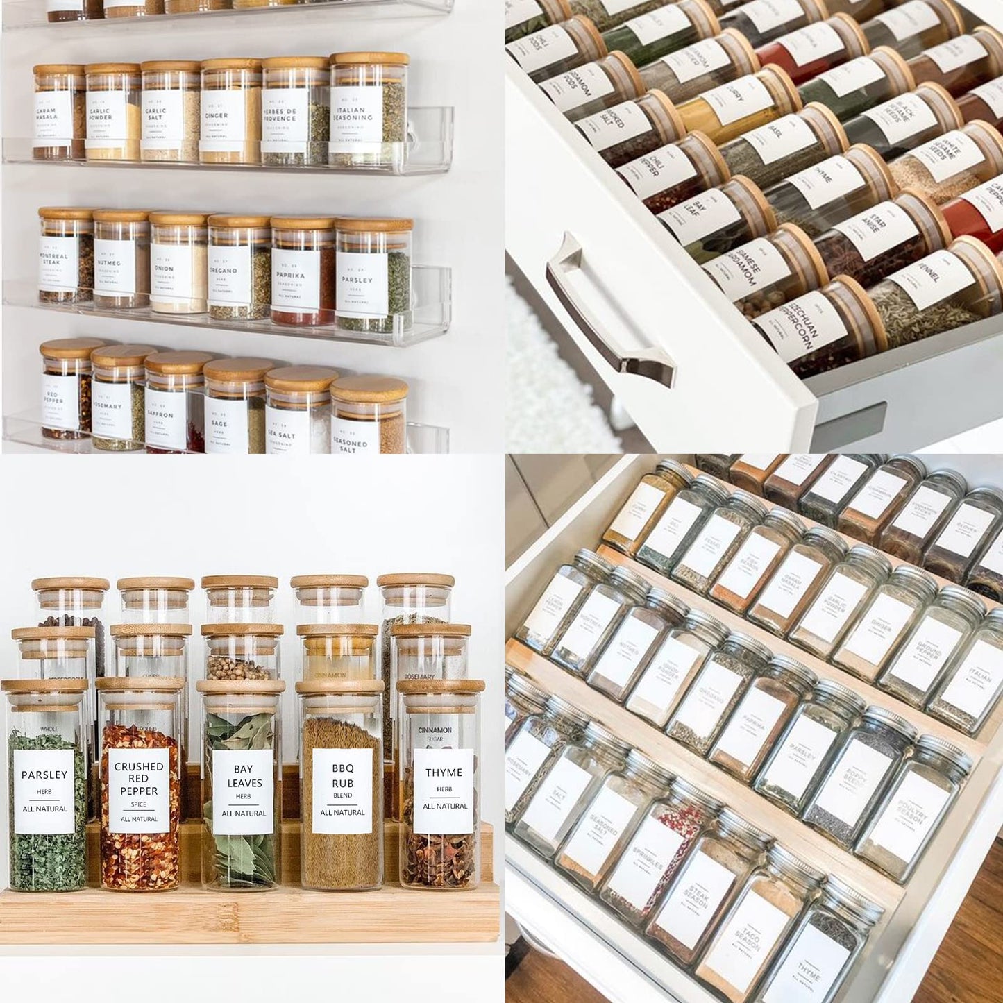 191 Spice Jar Labels Preprinted Minimalist Stickers - White Waterproof Label - Fit Round or Rectangle Spice Jars - Herb Seasoning Kitchen Pantry Labels 191 Spice Labels(no Jars)