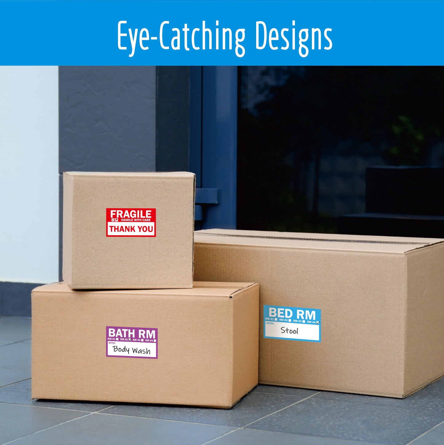 300PCS Home Moving Labels, 5 Color Coding Labels Packing Box Stickers with 50 Fragile Stickers & 50 Blank Ones (Each Measures 2” x 3.6”) Style-b 2” x 3.6” 300pcs