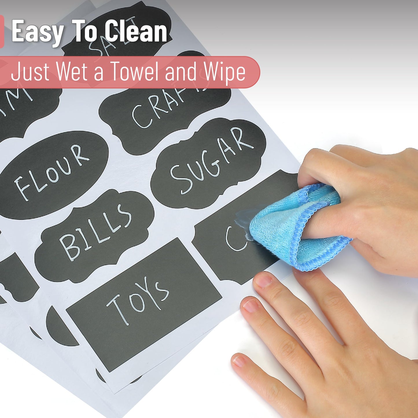 Mr. Pen- Chalkboard Labels, 100pc, Assorted Shapes, 1 White Chalk Marker and Small Towel 100 pcs