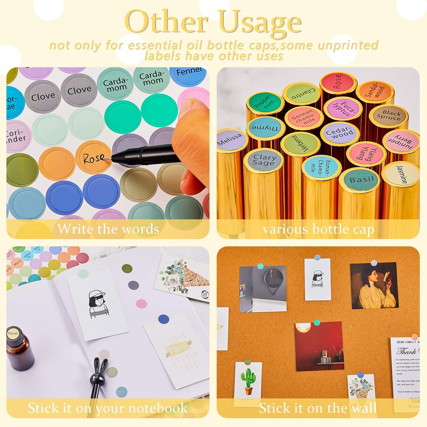 10 Sheets 1920 Pcs Essential Oils Labels Bottle Cap Lid Stickers for Rollerballs Bottles and Organizing Proof Labels Waterproof Cap Stickers for Essential Oil Bottle