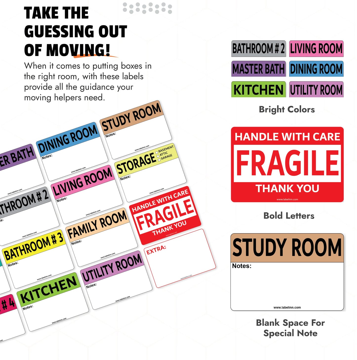 640 Pcs Moving Labels for Boxes - 2" x 3" Moving Stickers for Boxes Having 64 Color Coded Sheets with 16 Designs Including Fragile & Blank Packing Labels 640