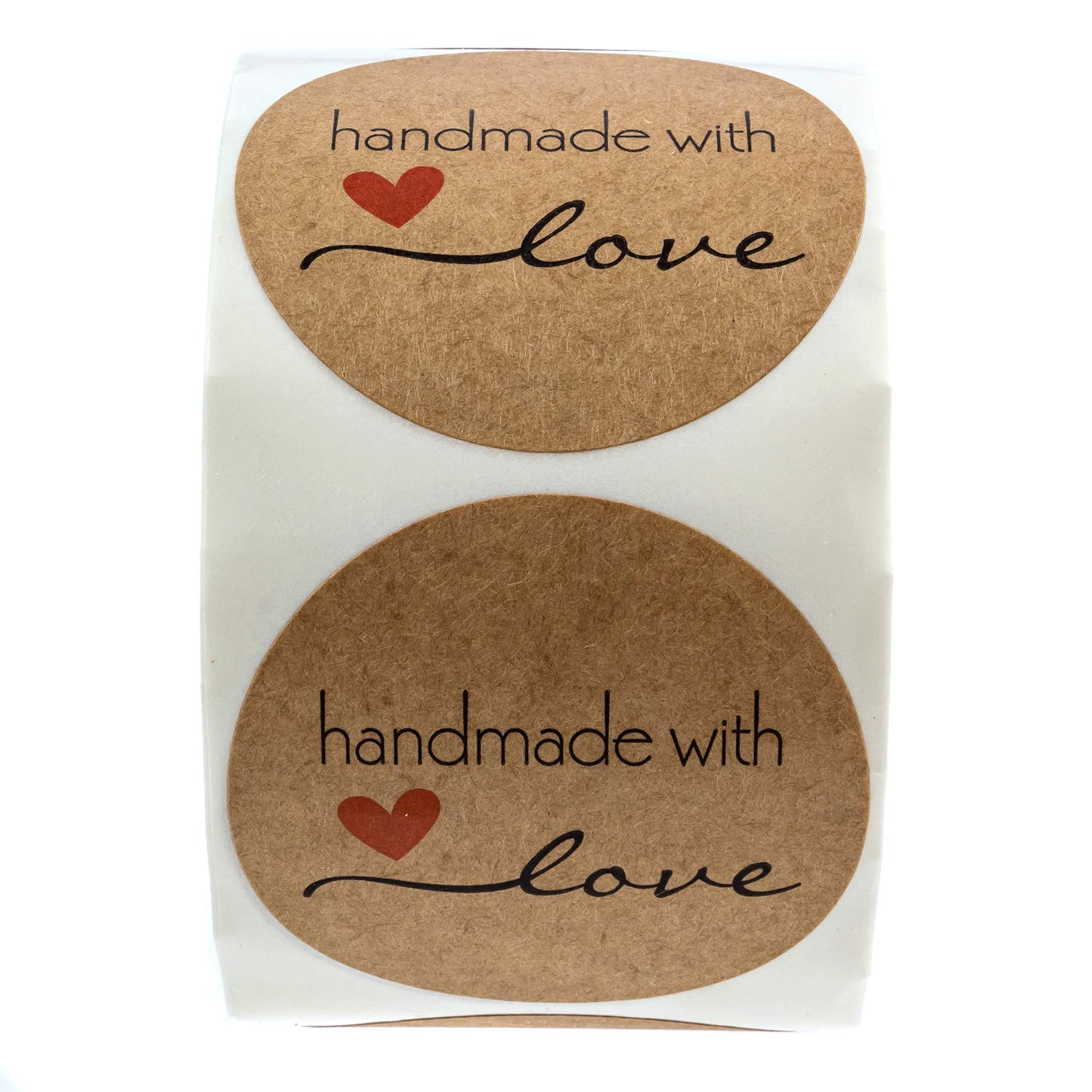 2" Round Natural Brown Kraft Handmade with Love Stickers/Roll of 500 Labels/Homemade Handmade DIY Project Labels/Made in The USA 500 Qty 2”