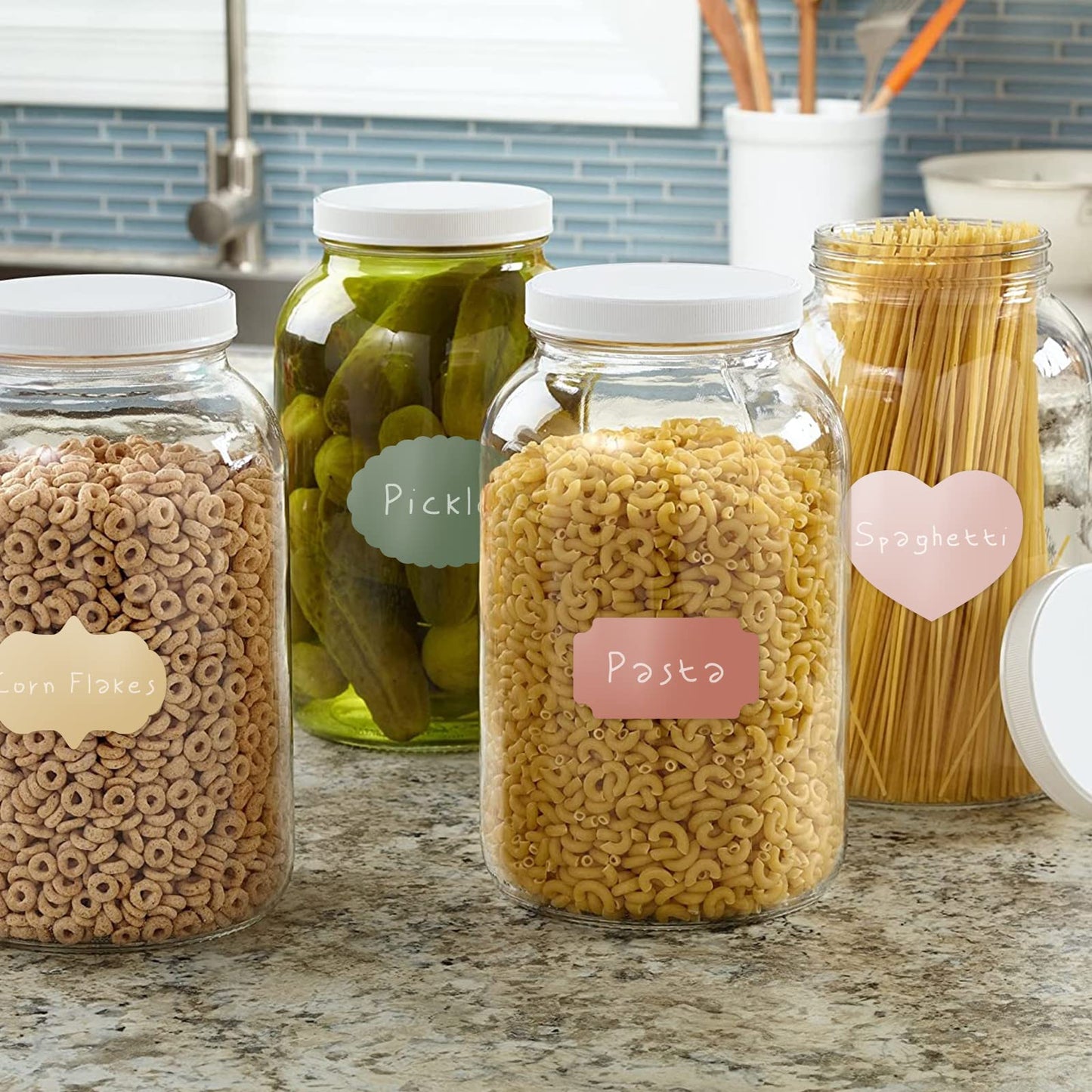 Linkidea 168Pcs Fancy Shape Colored Label Stickers, Colored Mason Jar Small Sticker Labels with Whiteboard Pen for Spice Jars, Essential Oil Bottles, Food Containers, Storage Bins (2" x 1")