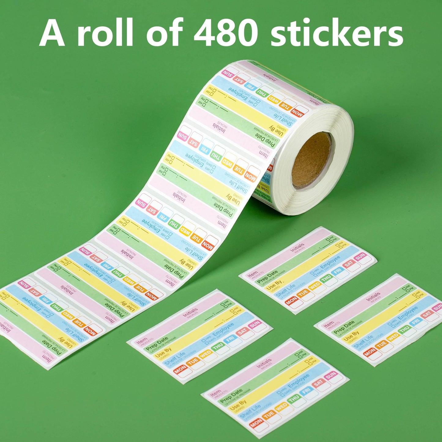 480Pcs Food Rotation Labels for Restaurant Self-Adhesive Removable Expiration Date Stickers for Reusable Containers Kitchen Supplies 3 X 2inch Multicolor