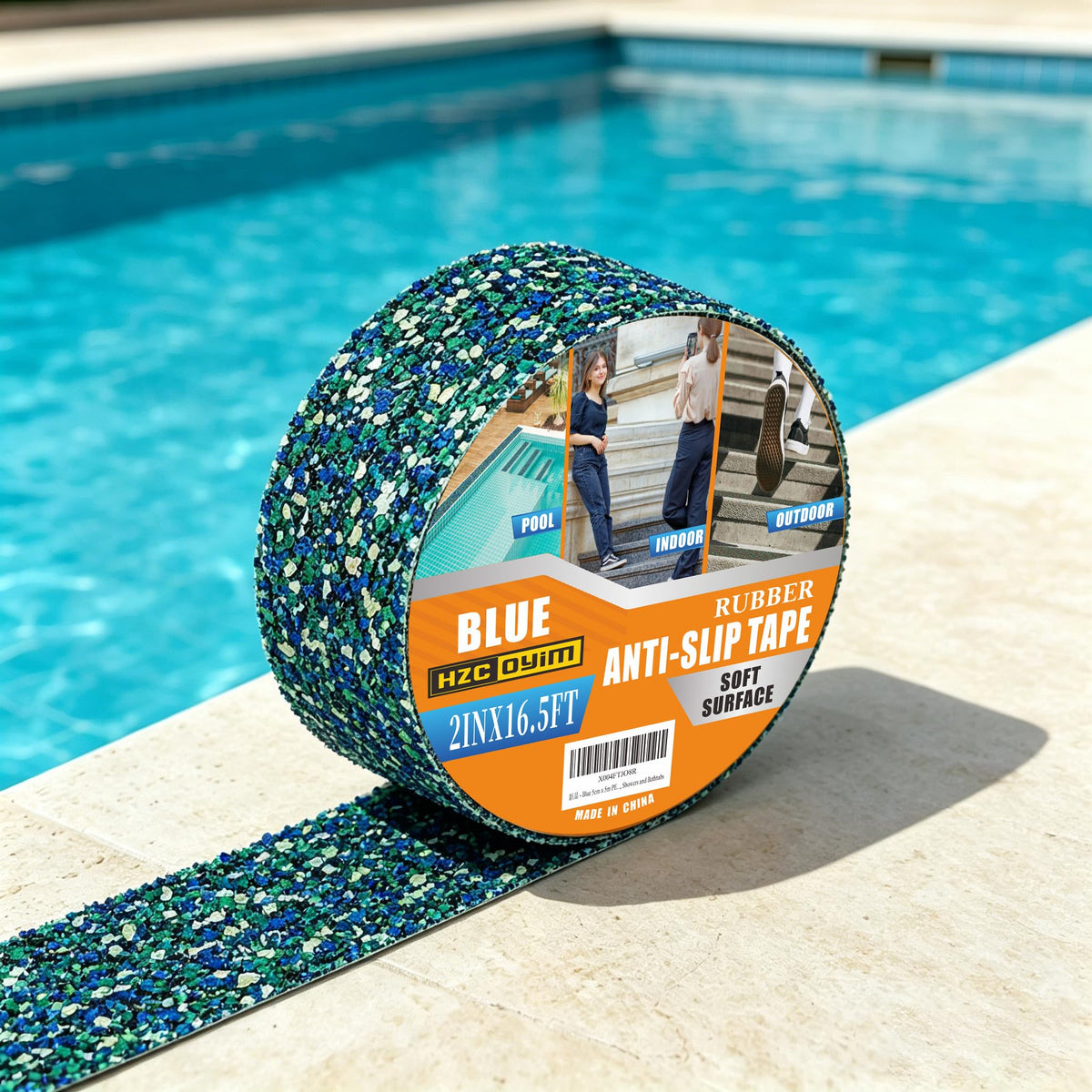 Pool Rubber Grip Tape 2" x 16.5ft - Blue Anti Slip Tape, Step Grips for Pool Sides, Showers, Bathroom,Stairs Outdoor, and Wet Areas 2inches X 16.5feet