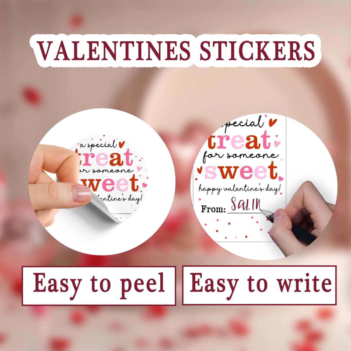 Valentine's Day Stickers, Treat Sweet Stickers, Valentine Party Favor Labels, 20 Round Stickers and 20 Square Stickers, Valentine Labels for Gift Wrapping Classroom-A08