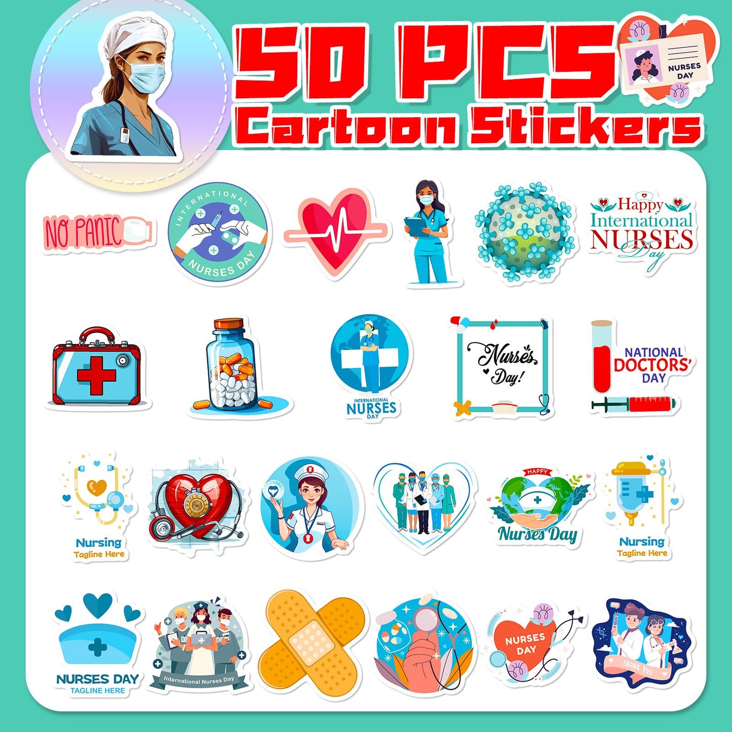 Nurses Day Stickers Nurses Day Label Stickers for Water Bottles Nurses' Day Theme Decals Waterproof Stickers Cards Envelopes Seals Cookies Box and Gifts Wrapping Decoration Nurse