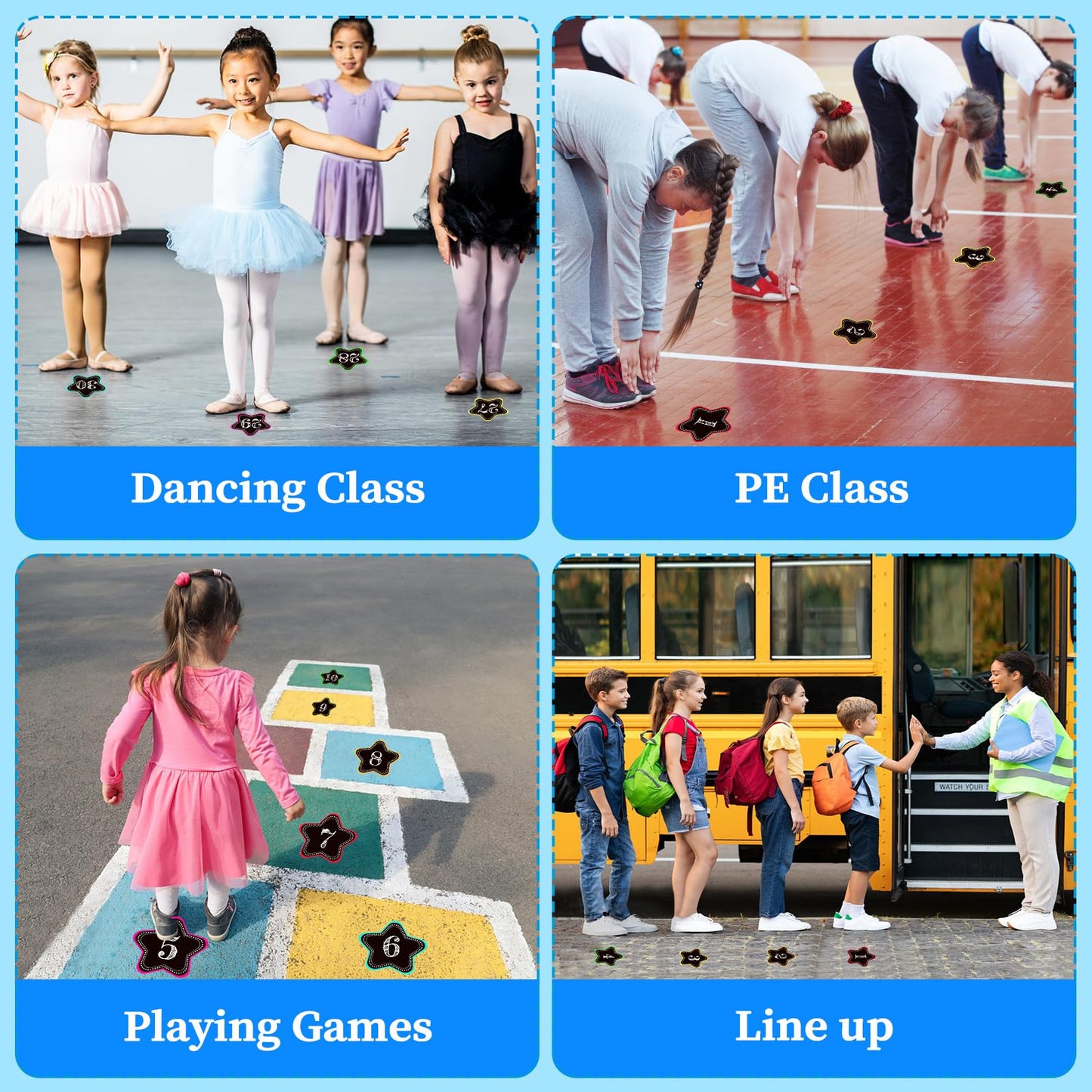 SICOHOME Line Up Spots for Classroom Floor Stickers - 36pcs Vinyl Line Up Dots 4" Removable Number Stickers for Kindergarten, Preschool, Back to School Teacher Supplies E-star Shaped