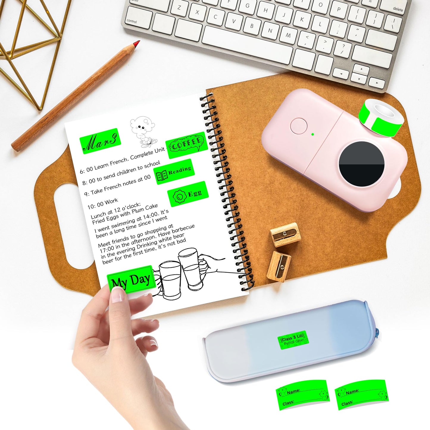 PARLAIM Fluorescent Green Thermal Label Tape 14 X 30mm 4 Rolls 840 Sticker Paper Compatible with D30 Maker for Office School 4 Rolls-840PCS