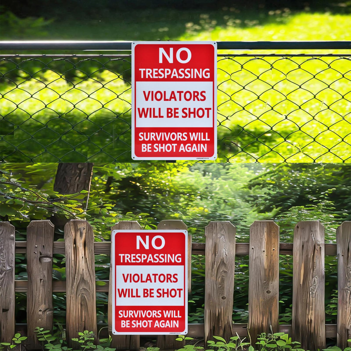 No Trespassing Signs,Violators Will Be Shot Sign, 2 Pack 14"x10" RustFree Reflective Aluminum Survivors Will Be Shot Again Signs, UV Protected,FadeResistant and Weather Resistant, Easy to Mount. Red