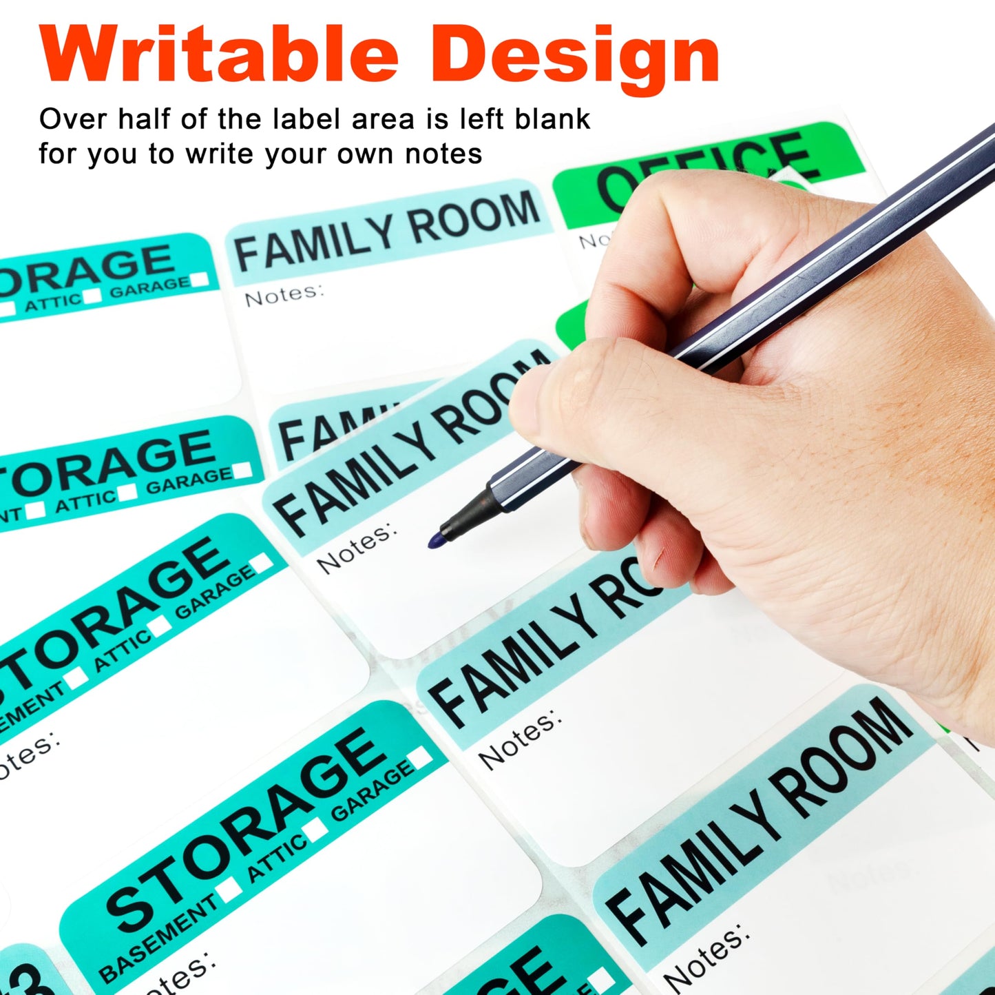 600 Mixed Color-Coded Writable Moving Labels (2" x 3") with 20 Designs, Fragile Stickers, Heavy & Blank Labels
