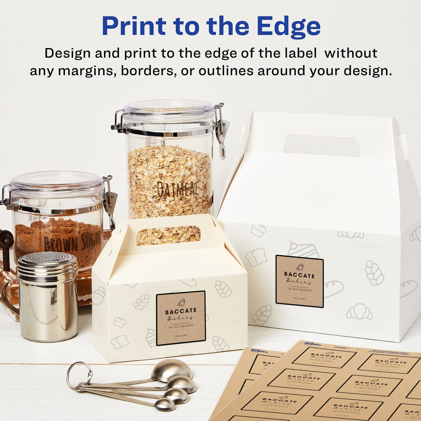 Avery Kraft Brown Square Labels with Sure Feed Technology, 2" x 2", Print to The Edge, Laser/Inkjet Printable Labels, 300 Total (22846) 300 Labels