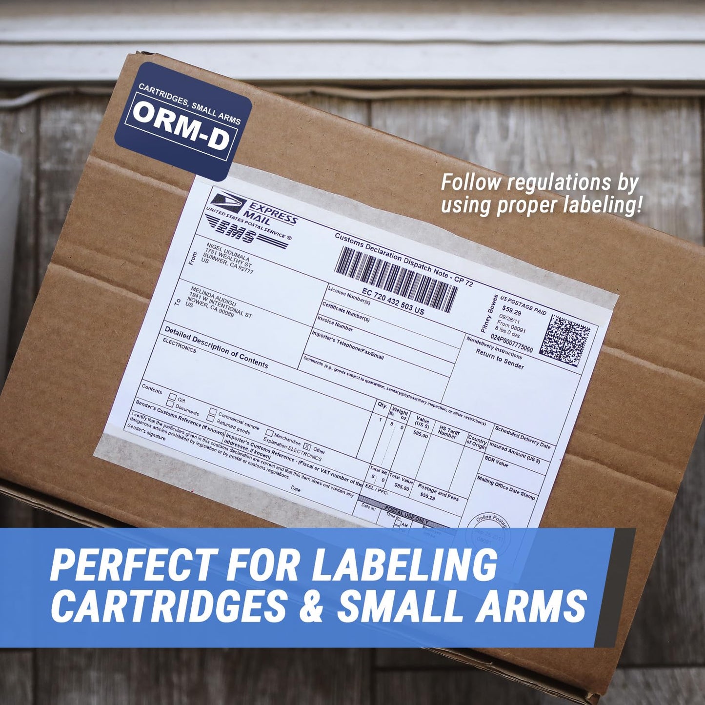 300 Labels - 2 x 1.5 Inch ORM-D Cartridges, Small Arms Stickers - Strong Adhesive Shipping Labels for Other Regulated Materials