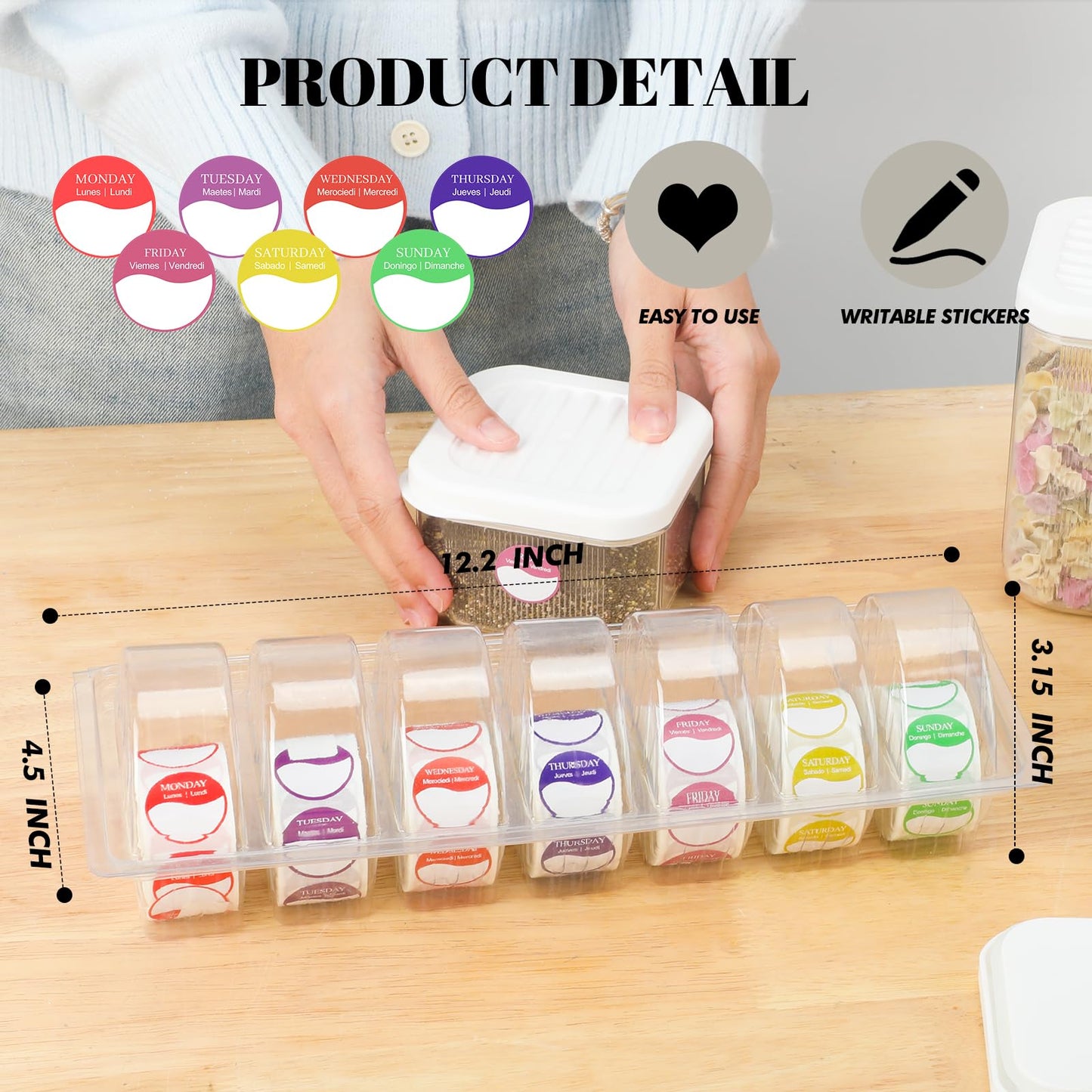 3500 Pcs Days of The Week Stickers Removable Day Label Dispenser Suit for 3/4 Inch 1 Inch Writable Stickers Storage Day Dots Food Labels Organizer for Food Container Freezer Restaurant Meal Prep