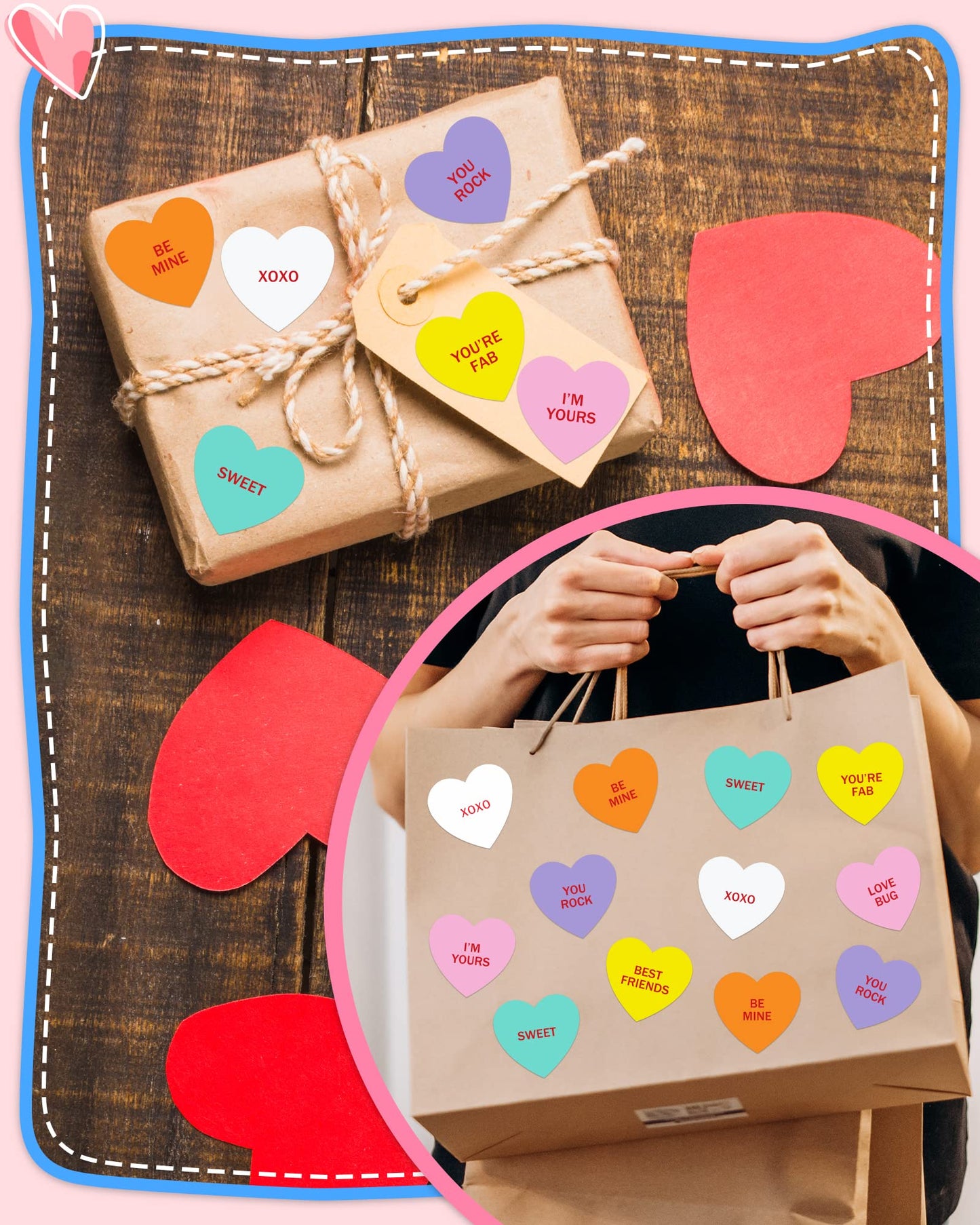 500 PCS Heart Stickers for Kids, Valentines Day Stickers Love Decorations Accessories Crafts Labels for Conversation Hearts Valentines Candy Classrooms Cards Envelopes Boxes