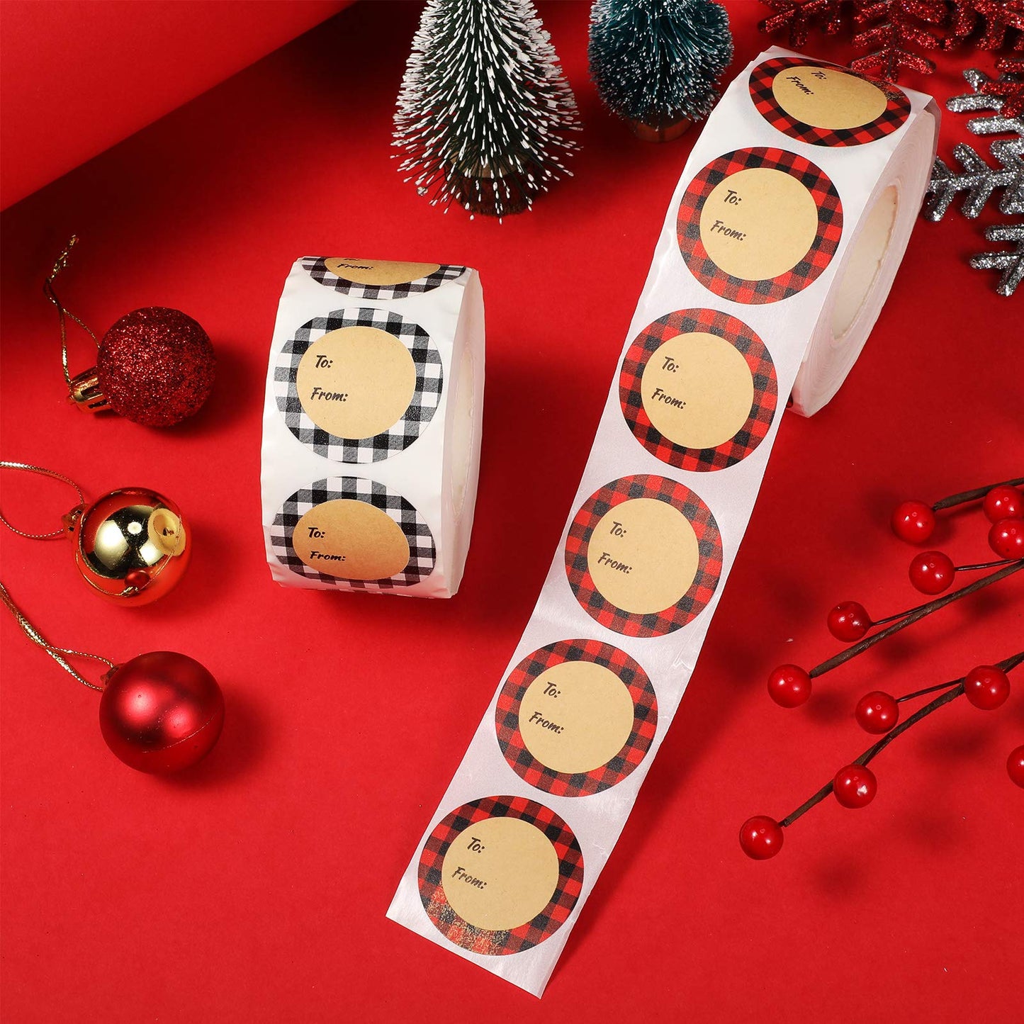 Outus 1000 Pieces Christmas to from Stickers, 1.5 Inch Jumbo Xmas Buffalo Plaid Christmas Self Adhesive Tag Xmas Stickers Name Tag, Presents Labels Decals for Friends