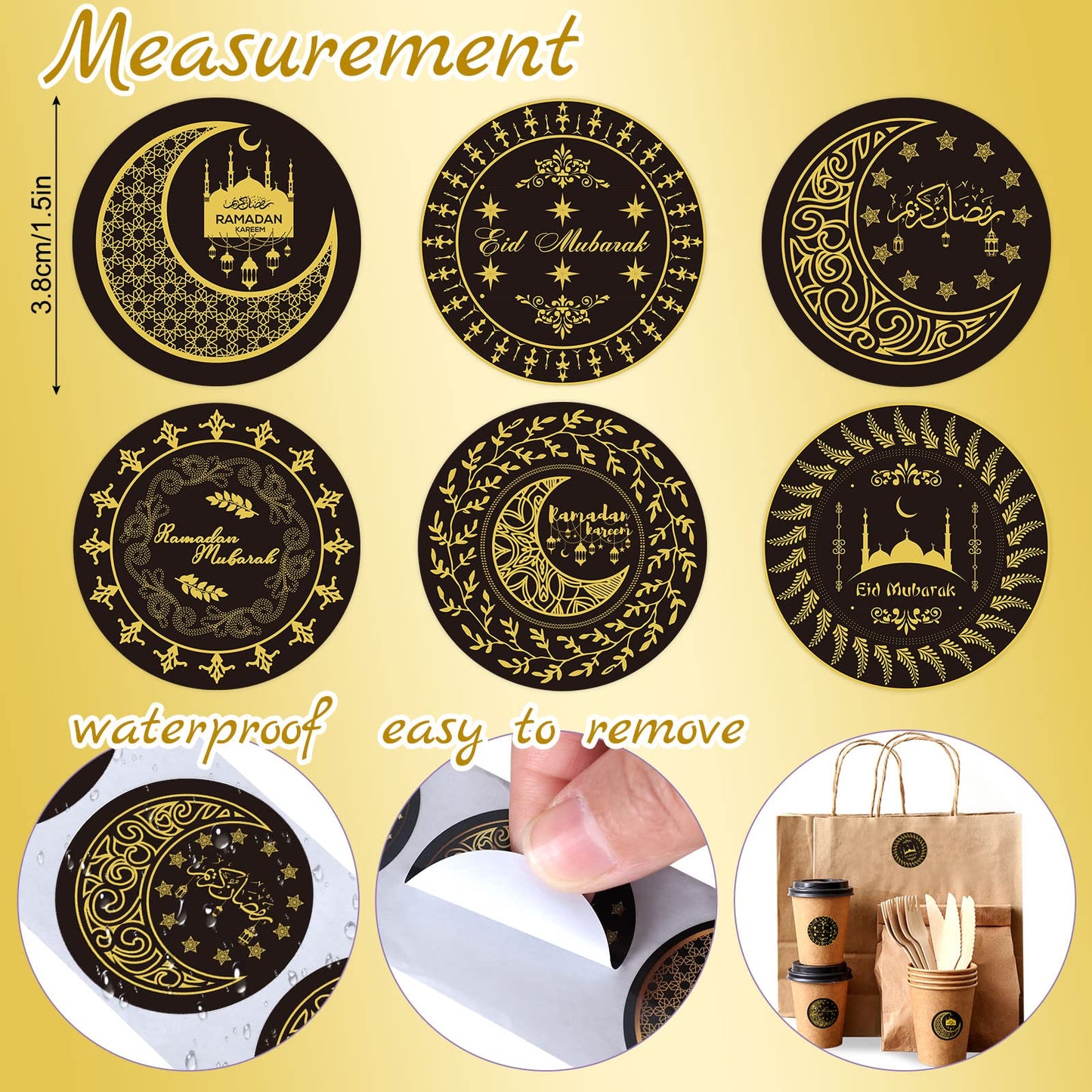 Waline Ramadan & Eid Stickers - Black Gold Islamic Decorations, 6 Designs Eid Ramadan