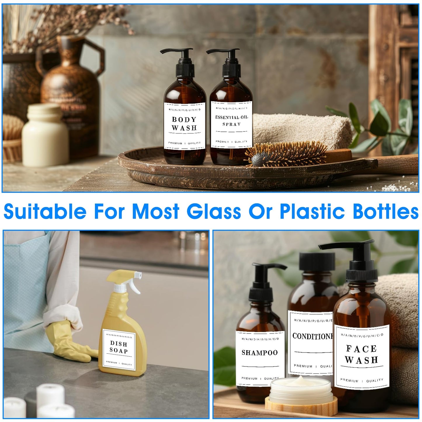 36Pcs Waterproof Labels for Bottles, Removable Bathroom Organization Stickers for Hand Soap Lotion Shampoo Conditioner Dispenser, Toiletry Labels for Plastic/Glass Bottles