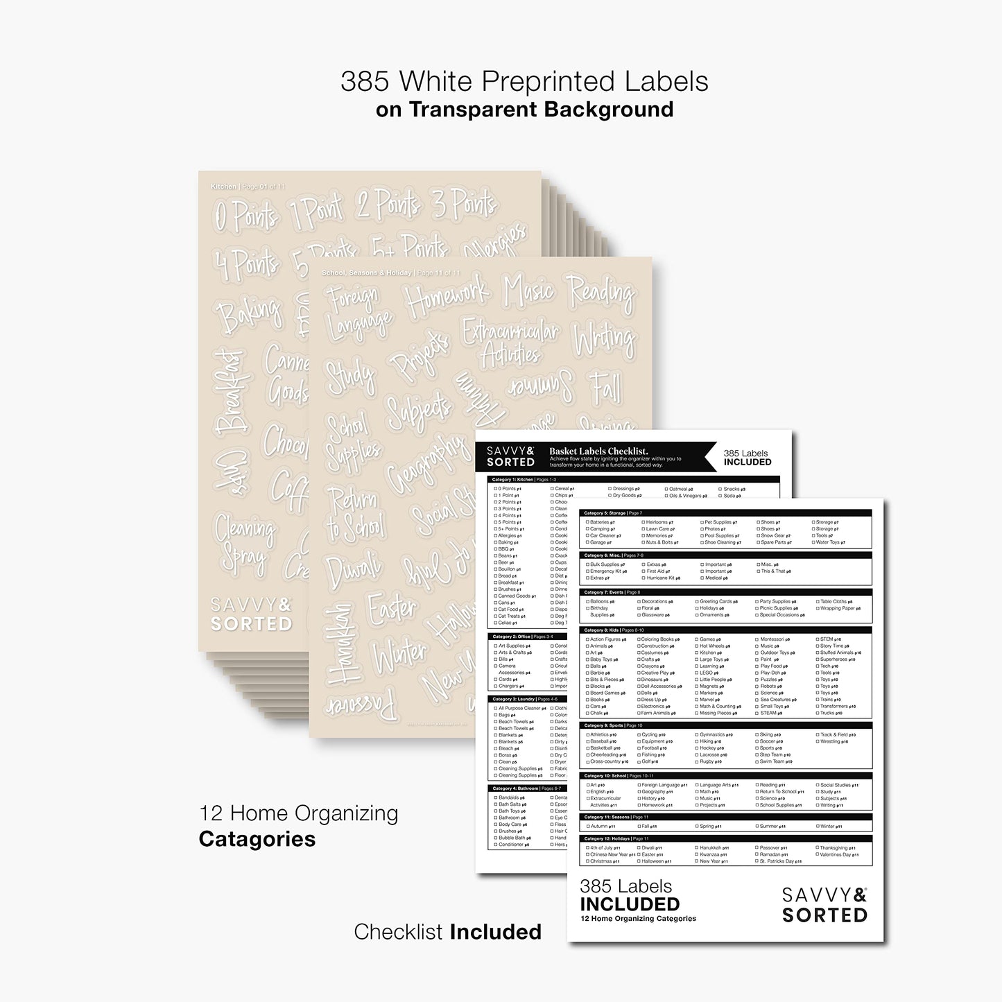 White Pantry Labels for Containers, 385 Preprinted Household Organizing Stickers and Kitchen Food Storage Container Labels White Script Pantry Labels