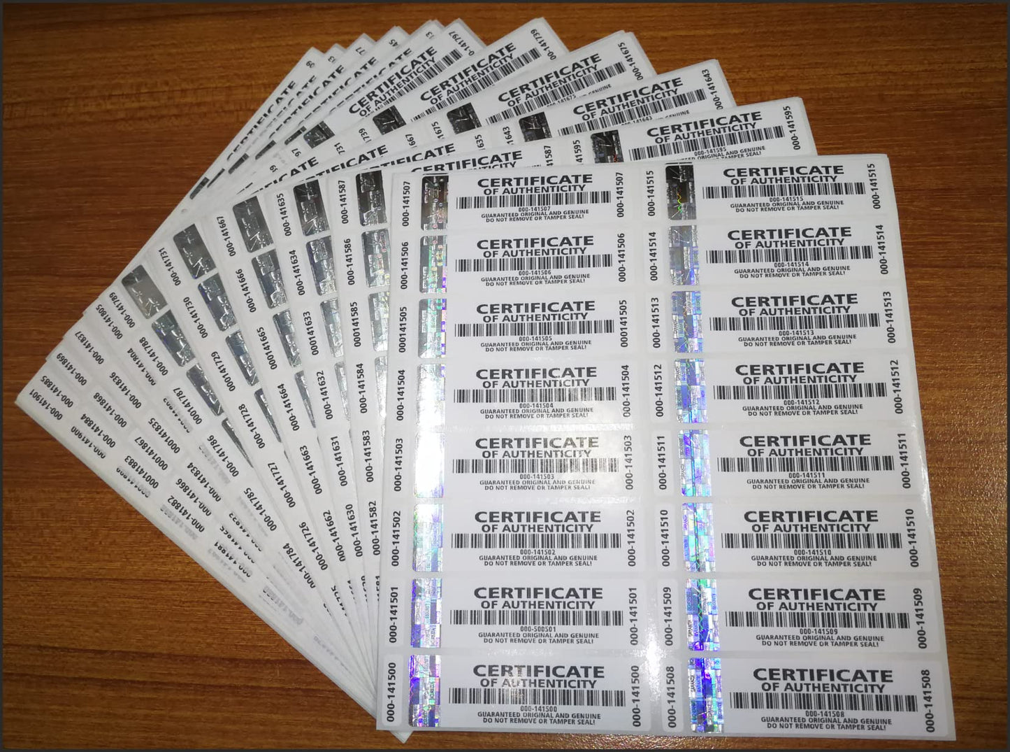 250 pcs High Security Certificate of Authenticity Labels Security Stickers with Hologram Stripe and Extra Label with Serial Number 2.75 x 0.78 inch