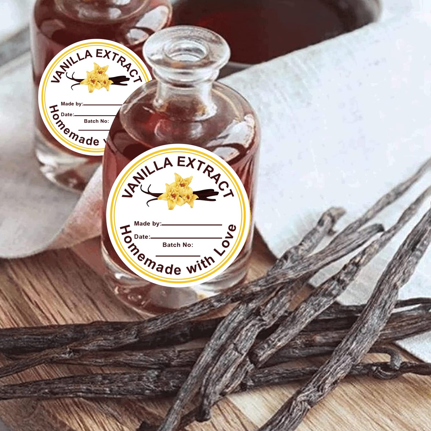 500 Pcs Vanilla Extract Stickers Labels Christmas Gift Stickers for Bottle Vanilla 2 in Homemade with Love Vanilla Extract Sticker for Handcrafted Vanillas Bottles,Kitchen Pantry,Jar,Organization 2 Inch White