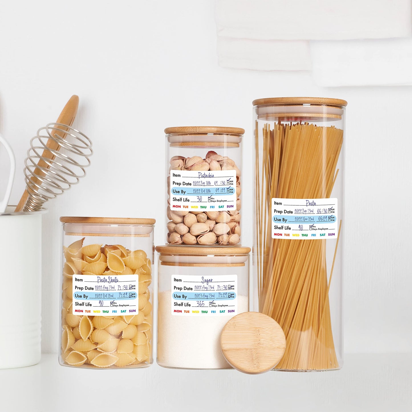 300 Removable Food Labels, Water/Oil/Tear Resistant Freezer Pantry Labels with Perforation Line No Residue Left for Food Containers Jars Kitchen Restaurant Storage Organization Style-b