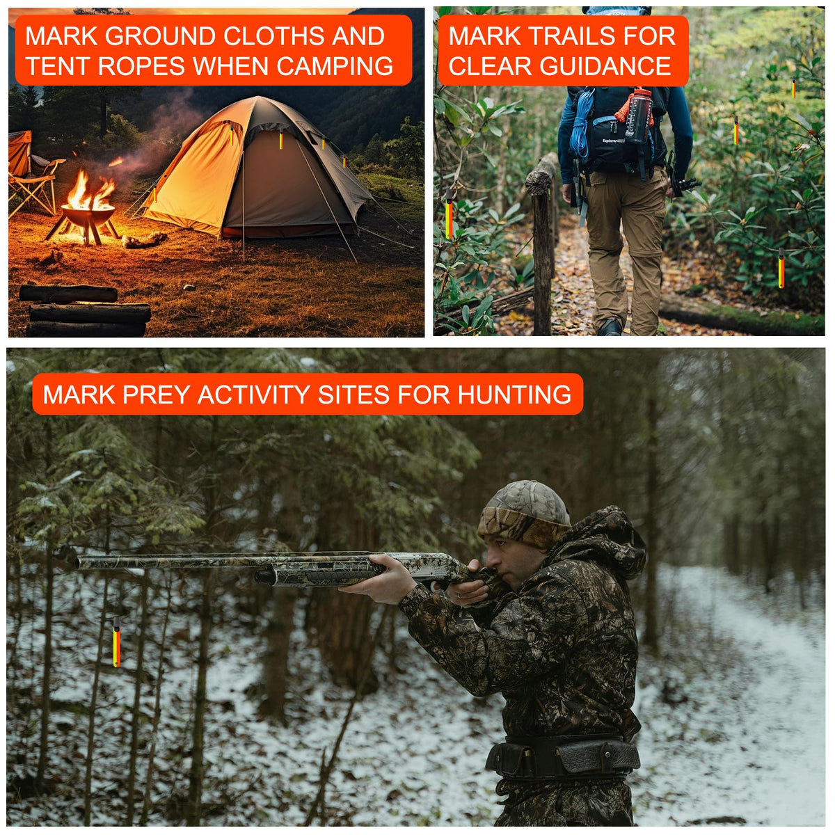 Little World 48-Pack High Visibility Reflective Trail Markers - 4" Fluorescent Orange Clips for Hunting, Hiking & Outdoor Navigation