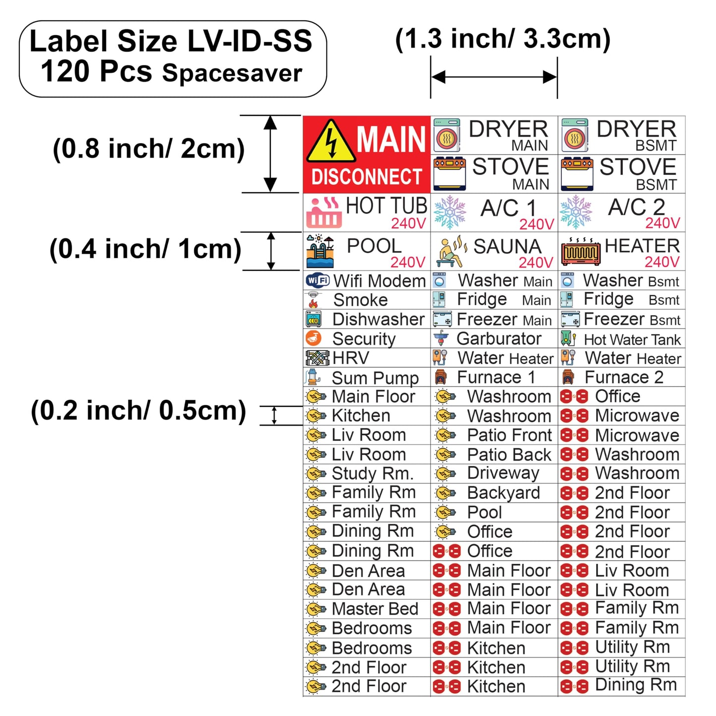 240 Pcs Circuit Identification Labels Markers Stickers Decals with Icons (Regular + Spacesaver 240 Pcs)