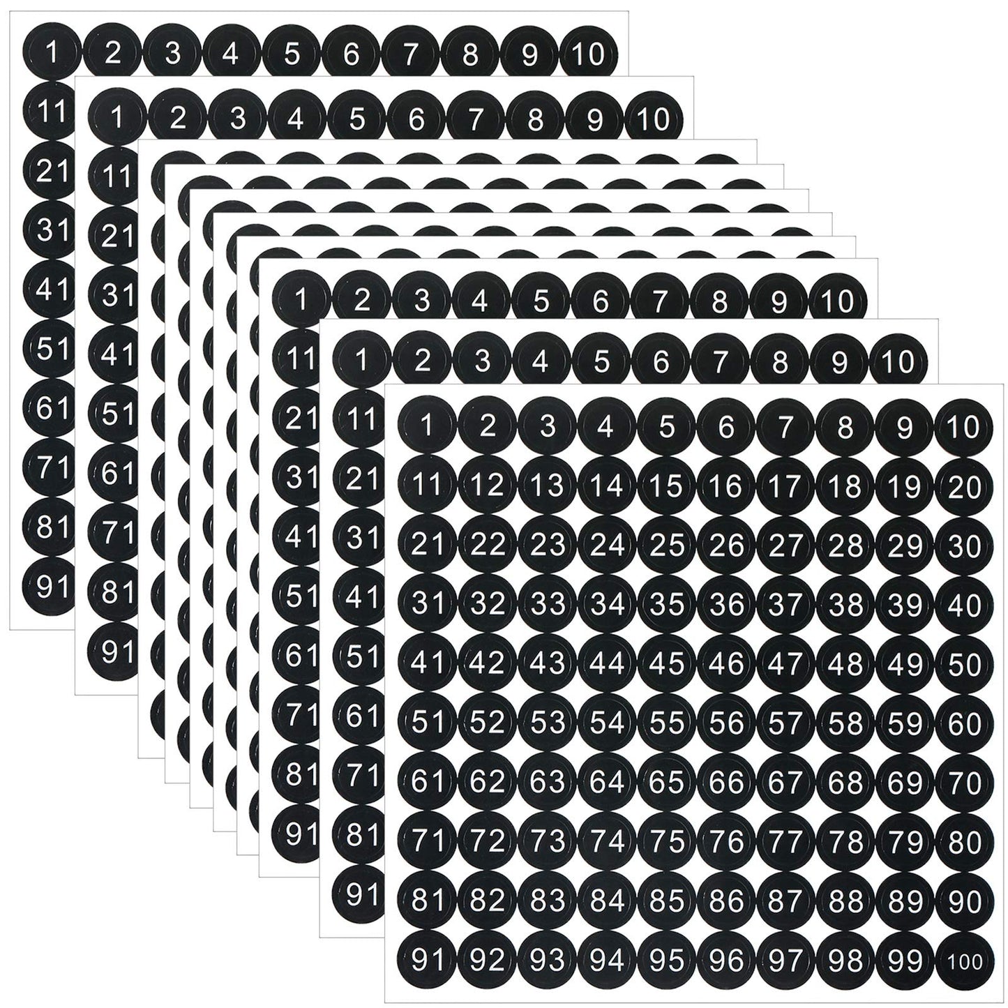 25 Sheets 1 to 100 Vinyl Consecutive Number Stickers 0.4 Inch Small Self-Adhesive Number Labels Waterproof Inventory Stickers Decal for Indoor, Outdoor, Storage, Classification, Boxes and Lockers Black