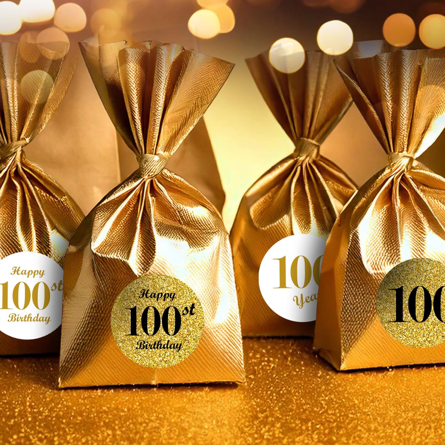 100th Birthday Gold Kisses Stickers, (Set of 216) Chocolate Drops Labels Stickers for Birthday Party, Party Favors Decor for Kisses. Made in USA