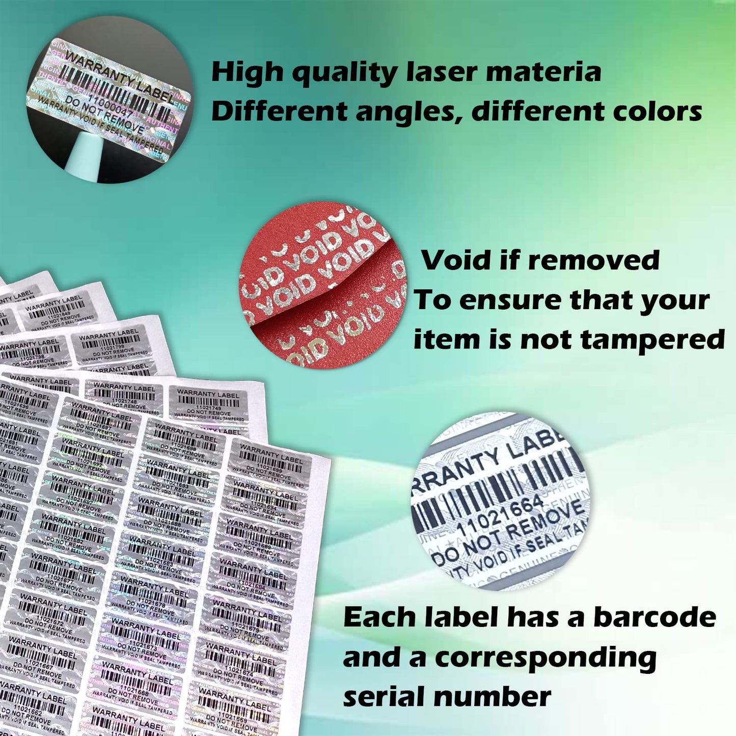 380pcs Tamper Proof Stickers with bar Code Hologram Security Labels Genuine Warranty Seal with Unique Serial Number(1.2 X 0.6 Inch,GQYH) Silver