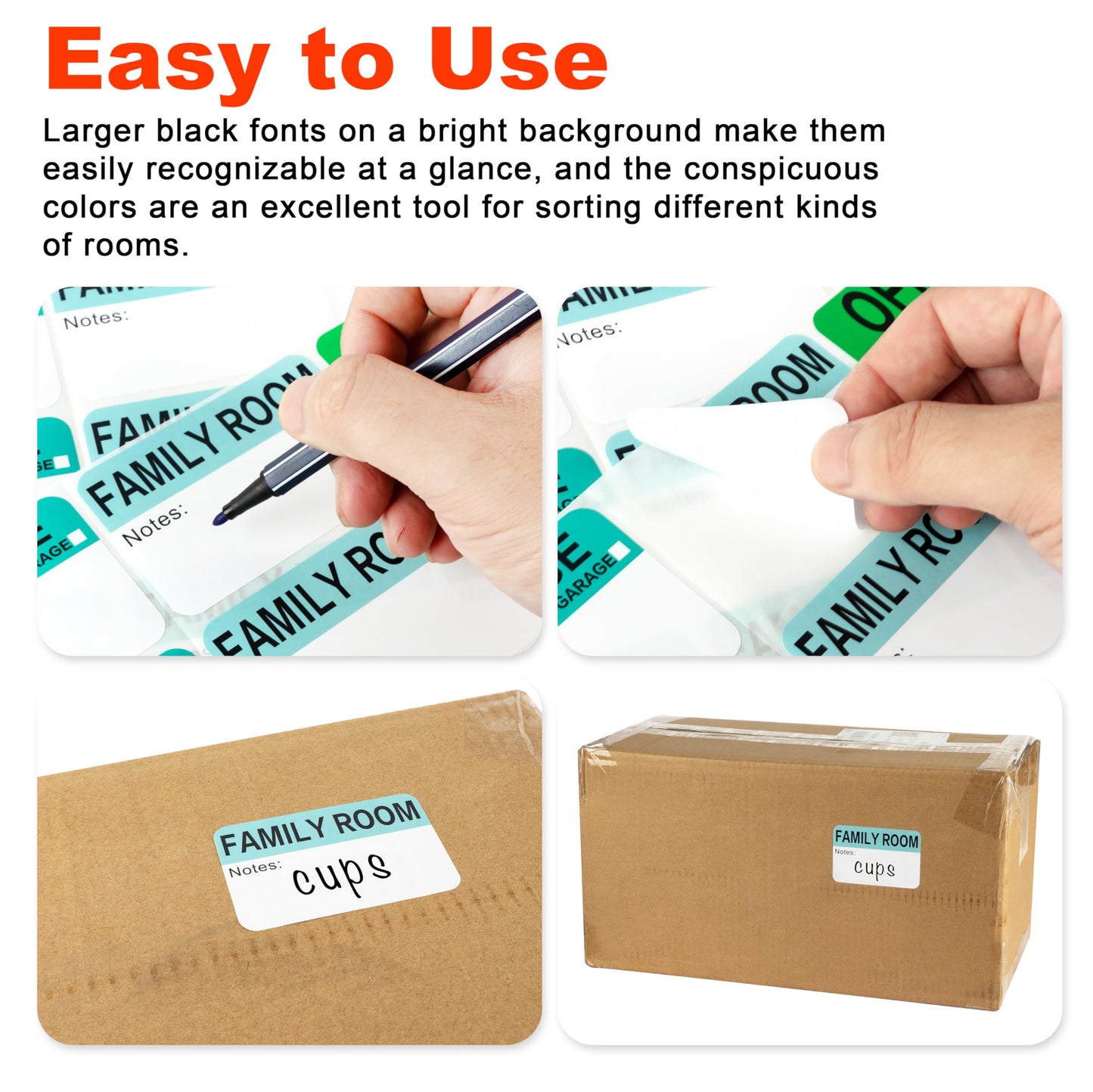 600 Mixed Color-Coded Writable Moving Labels (2" x 3") with 20 Designs, Fragile Stickers, Heavy & Blank Labels