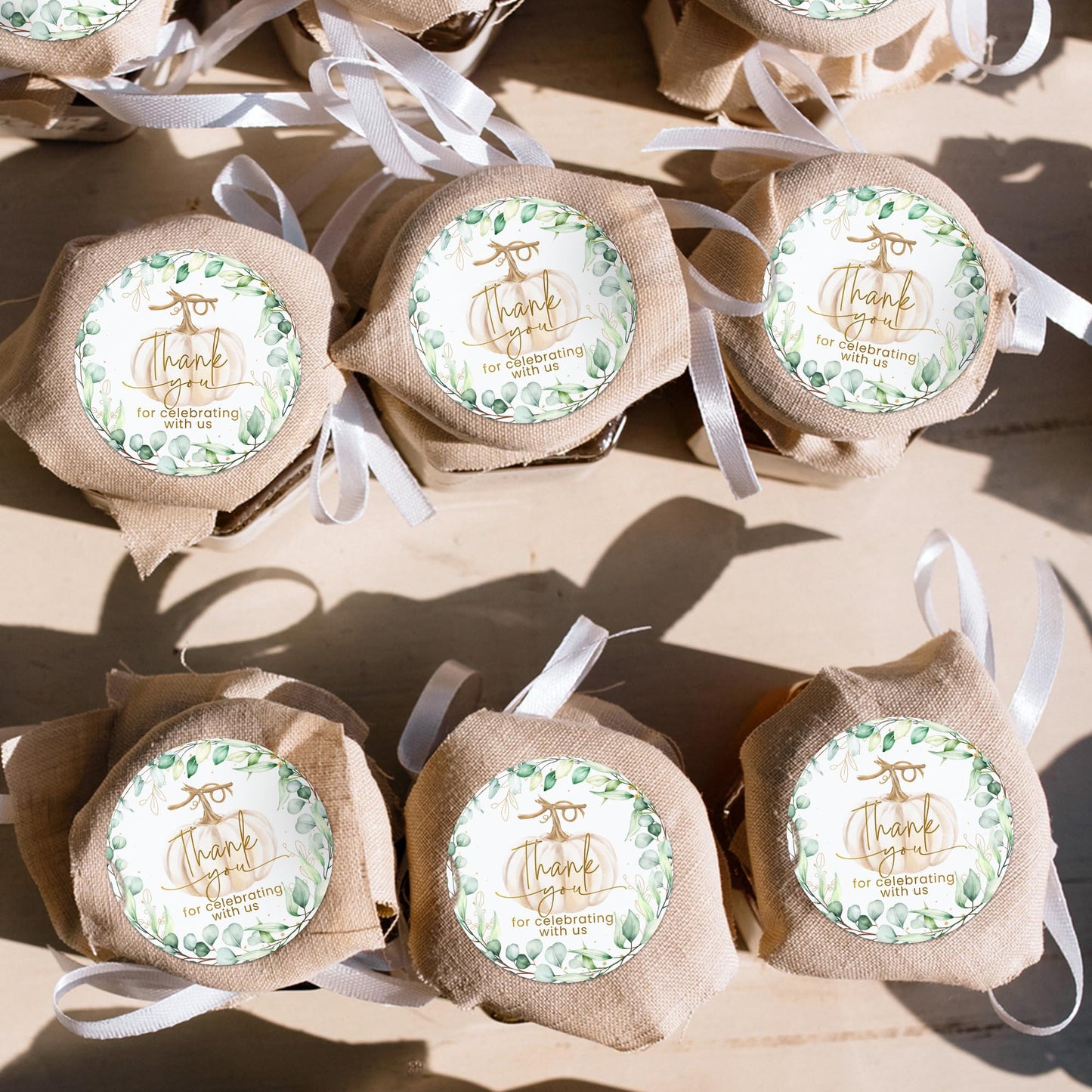 Mobiusea Creation Fall Pumpkin Greenery Wedding Thank You Lables Elegant Thank You for Celebrating with Us Stickers | 2 inch | Gold Foil | 60pcs Waterproof Favor Labels for Wedding, Bridal Shower