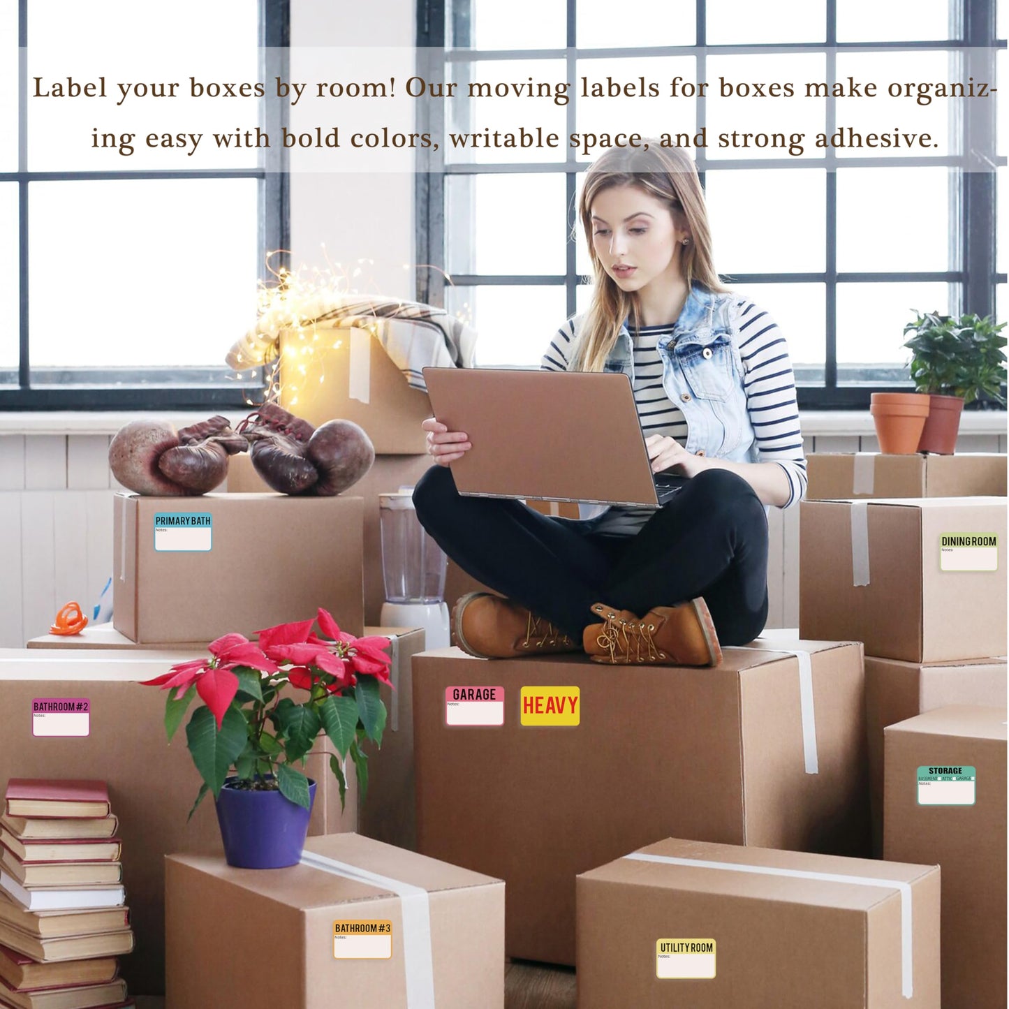 600 Pcs Moving Labels for Boxes, 3 x 2 Packing Labels for 3-4 Bedroom House, 20 Designs Including Fragile and Heavy Stickers