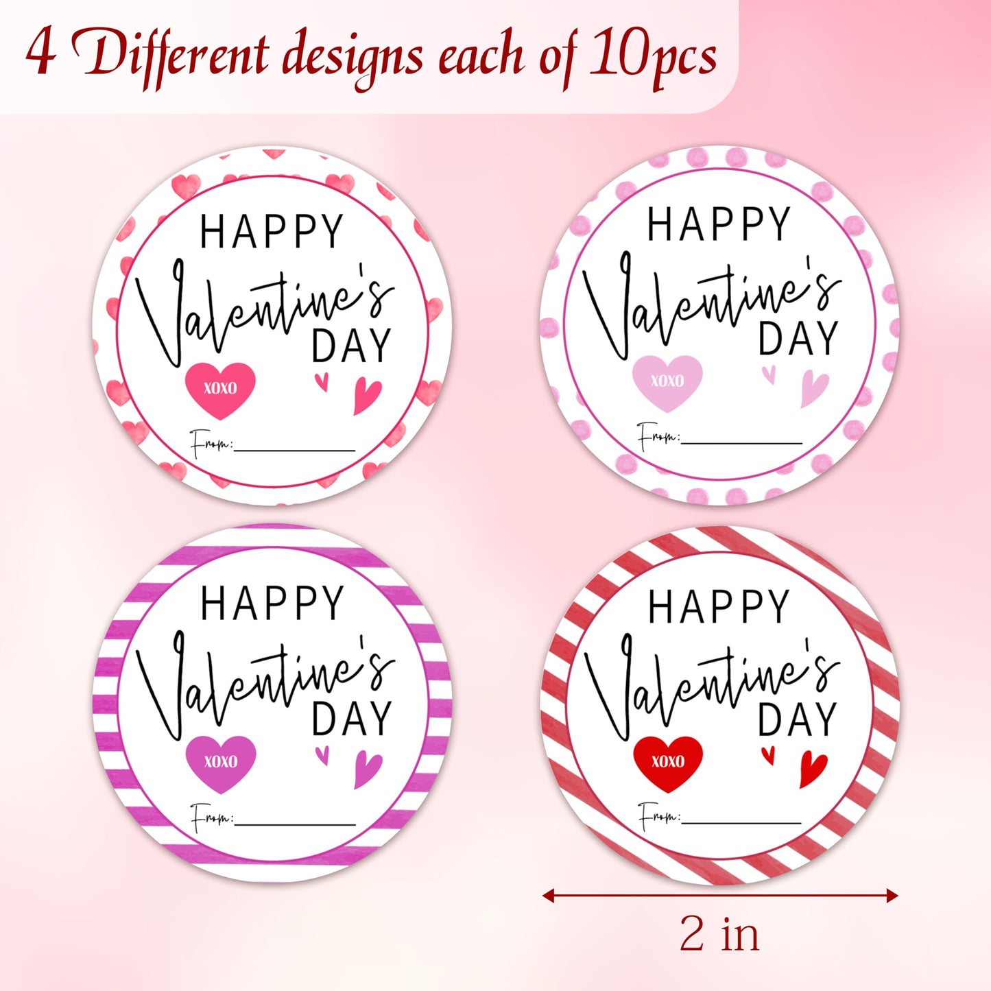 10 Pcs of 4 Different Design Valentine's Day Stickers, Happy Valentine's Day, Suitable for Gift Boxes, Envelopes, Snack Seals, Valentine Party Supplies & Favor - A01 Red & Purple & Pink