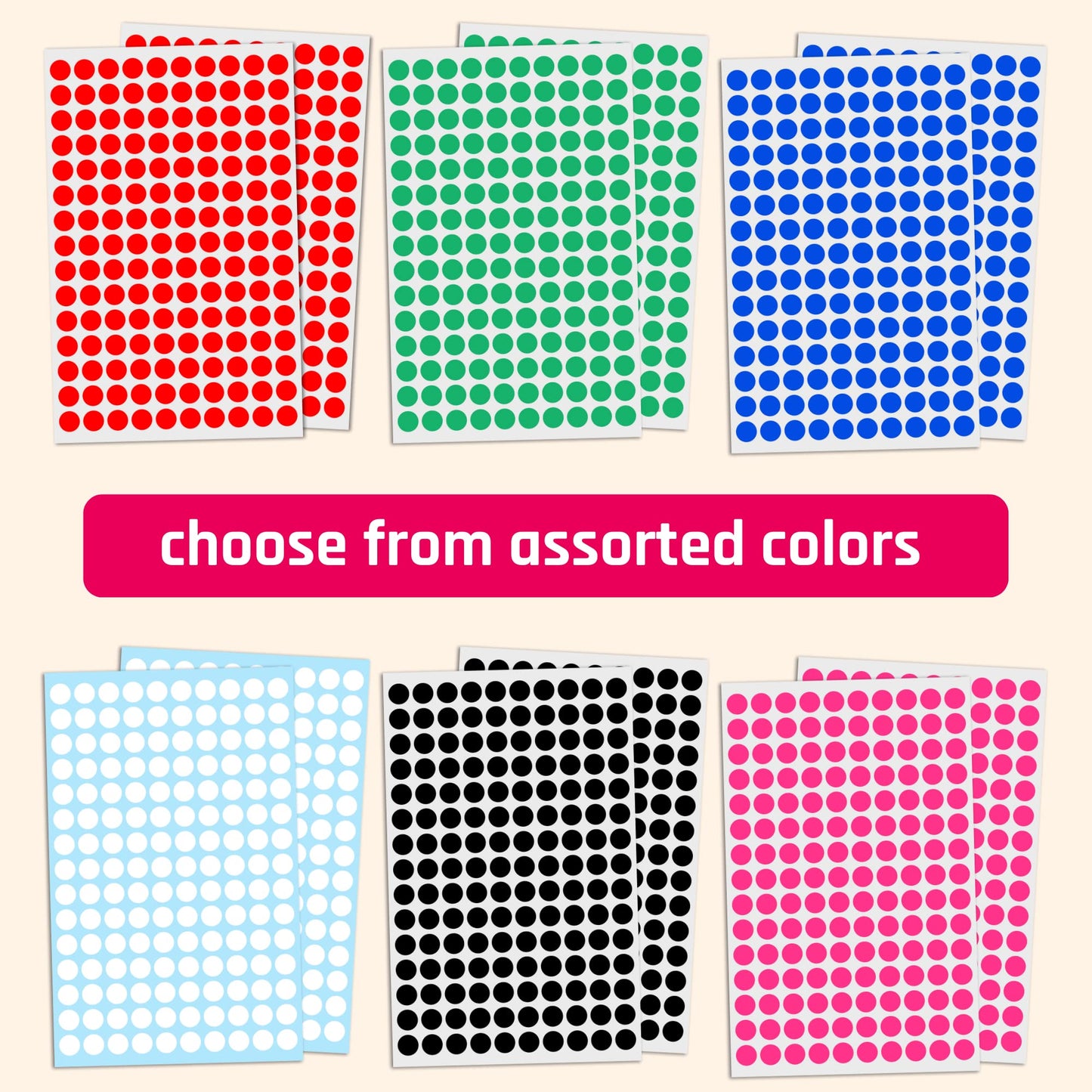 3000 Pack, 0.375" Round Colored Dot Stickers Circle Labels - White 3,000 Pack