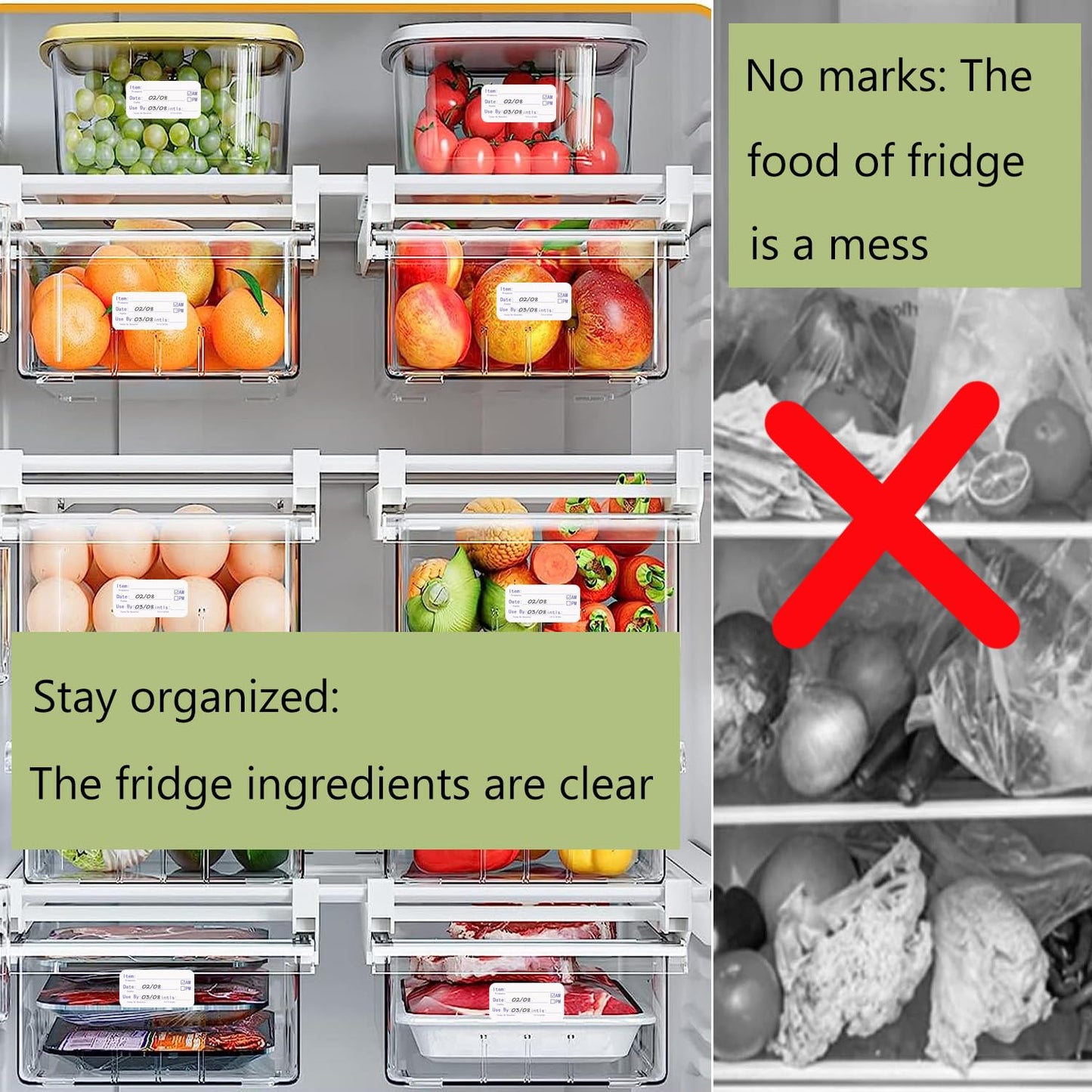 Labels for Food Containers, Kitchen Labels, 2x1 Inch Food Labels Stickers, Freezer Labels to Write On, Removable Labels Tape for Food Storage, Bottle Labels (Green, 500pcs) Green