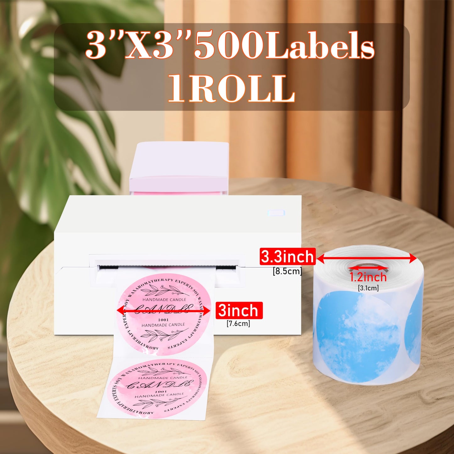 PARLAIM 3 Inch Watercolor Pink Circle Thermal Sticker Labels, Self-Adhesive Round Address Labels, Multi-Purpose Roll Thermal Stickers Tap for Business-500 Labels/1 Roll