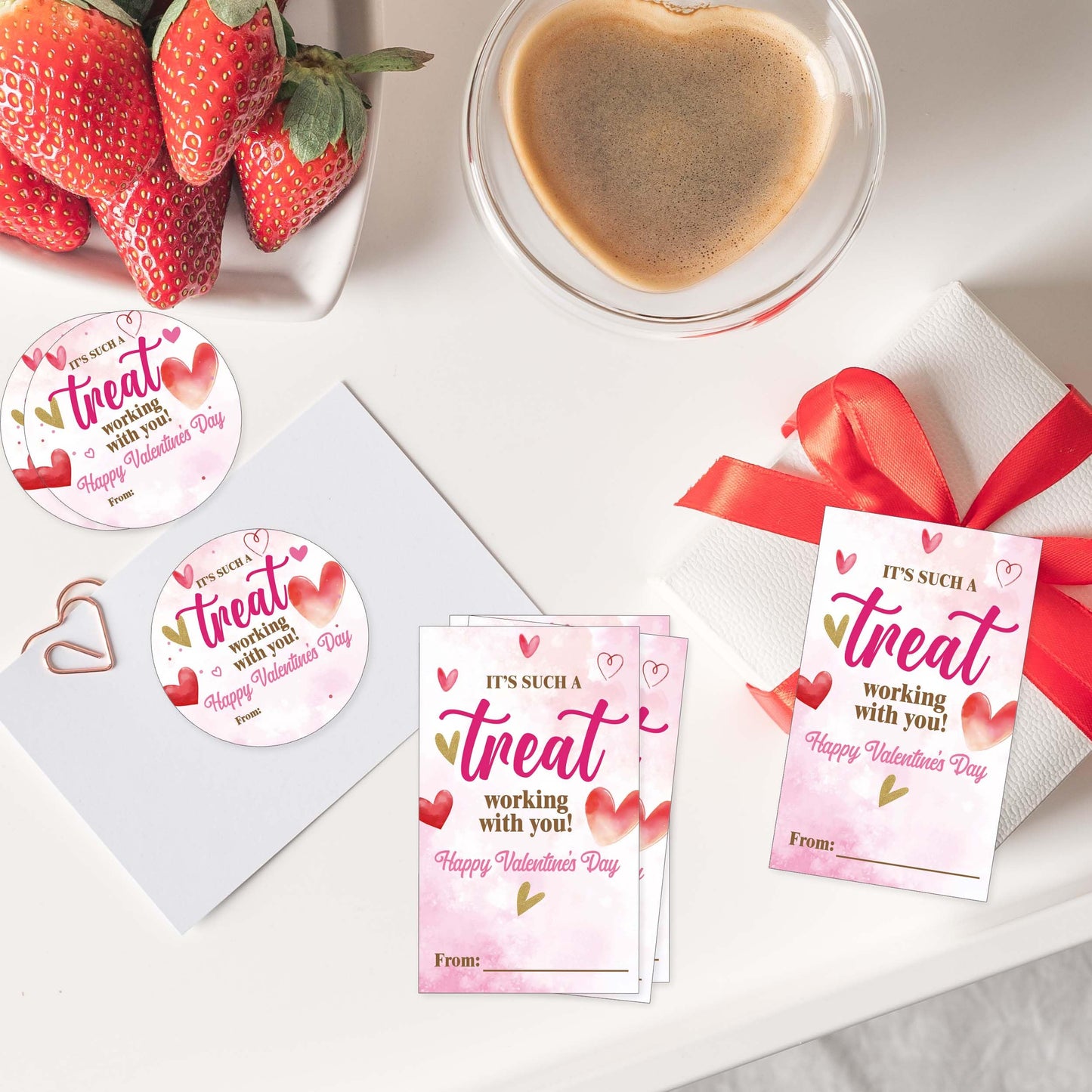 Valentine's Day Stickers, Valentine Favor Stickers, Valentine Party Favor Labels, 20 Round Stickers and 20 Square Stickers, Valentine Labels for Gift Wrapping Classroom-A03 Pink 2