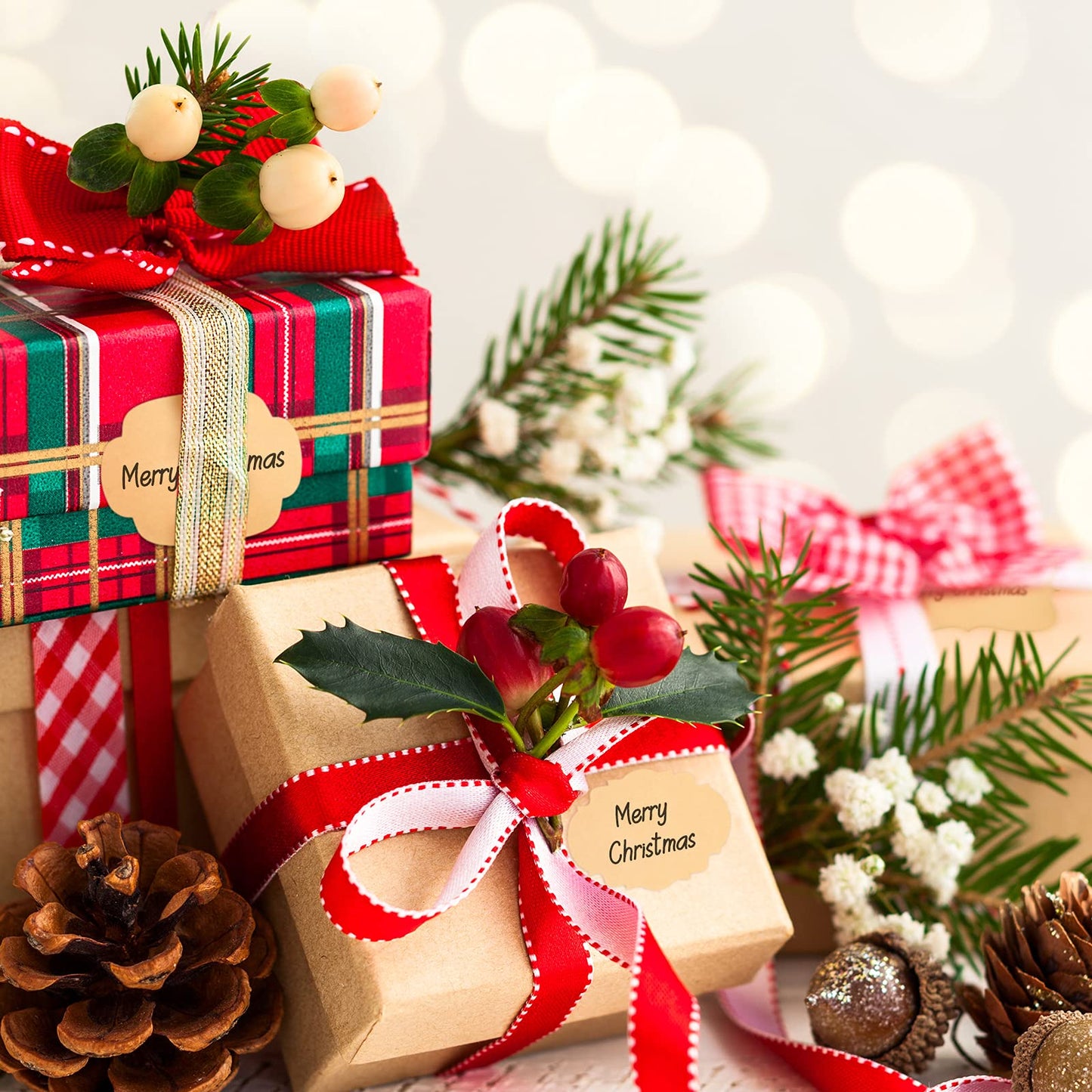 Outus 150 Pcs Christmas Stickers Labels Christmas Stickers for Gifts Blank to and from Xmas Name Label Present Tag Labels for Gift Wrapping Envelope(3 x 4 Inch,Brown) Brown 3 x 4 Inch